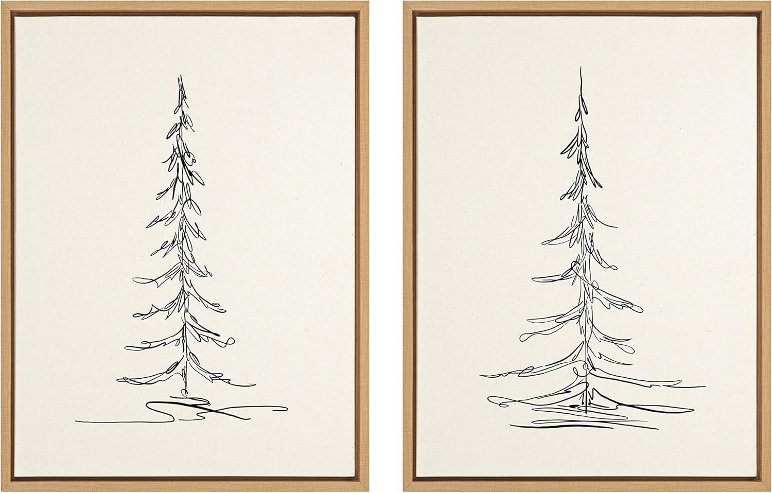 Set of 2 Minimalist Evergreen Tree Sketches on Canvas