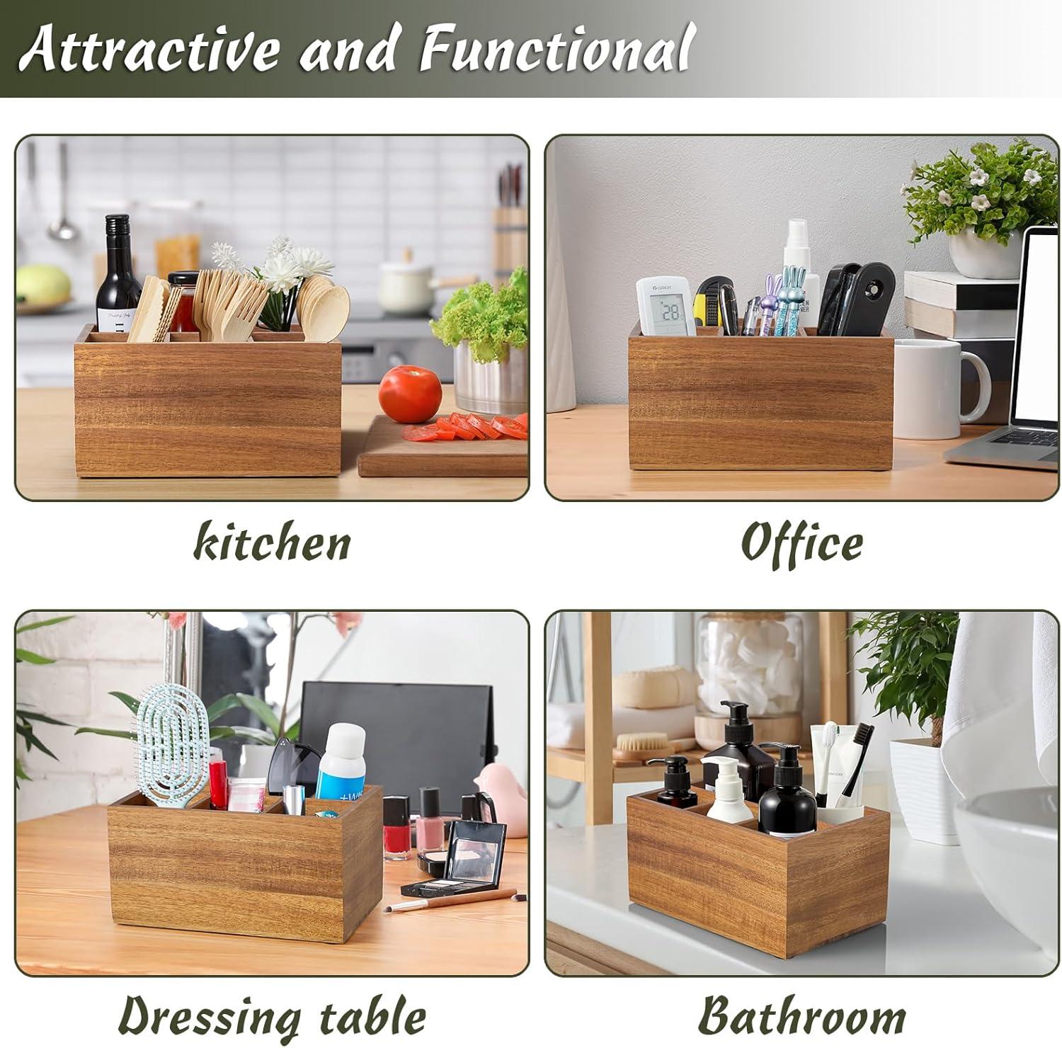 Loon Peak® Utensil Caddy, Silverware Caddy For Party, Acacia Wood Silverware Holder, Silverware Organizer Countertop, Cutlery Storage Containers For Kitchen Table