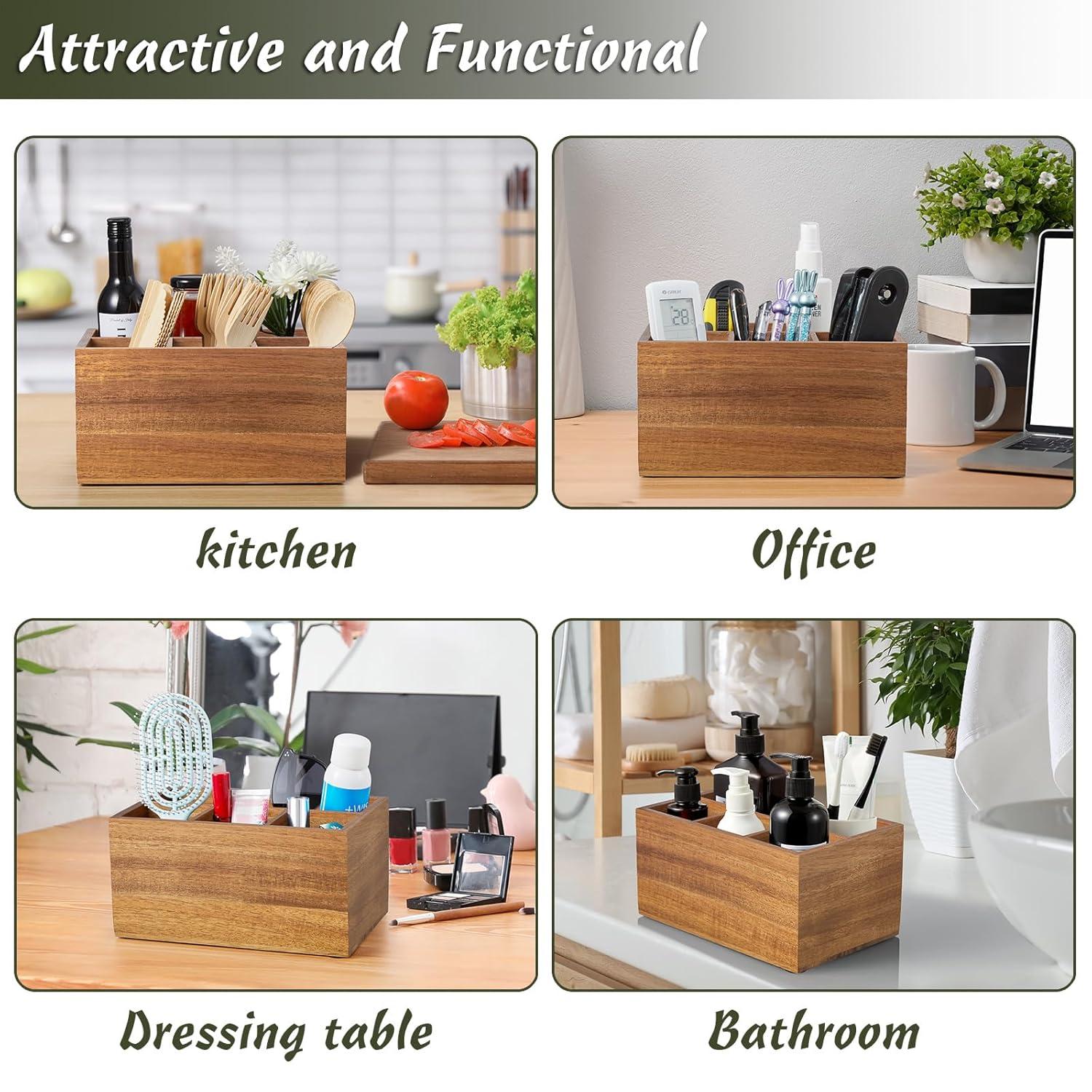 Loon Peak® Utensil Caddy, Silverware Caddy For Party, Acacia Wood Silverware Holder, Silverware Organizer Countertop, Cutlery Storage Containers For Kitchen Table