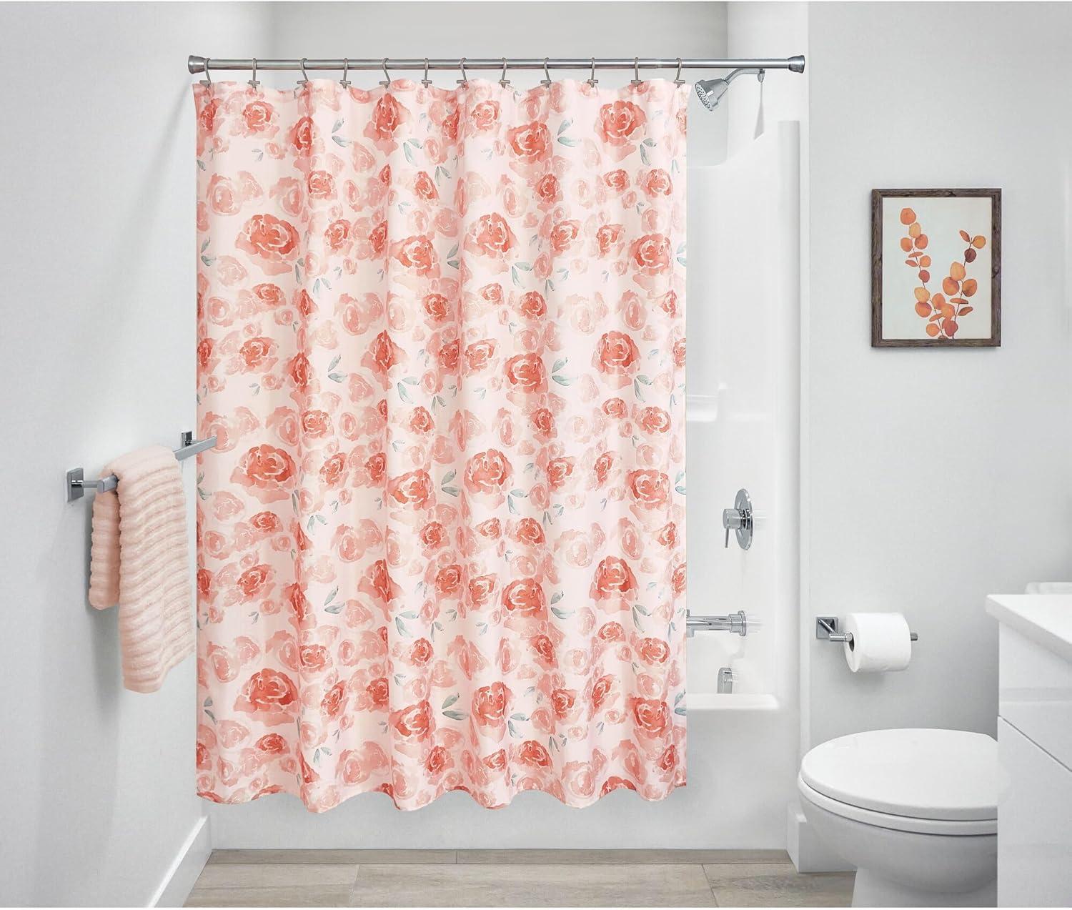 iDesign Watercolor Floral Polyester Shower Curtain - 12 Reinforced Buttonholes - 72" x 72" – Peach