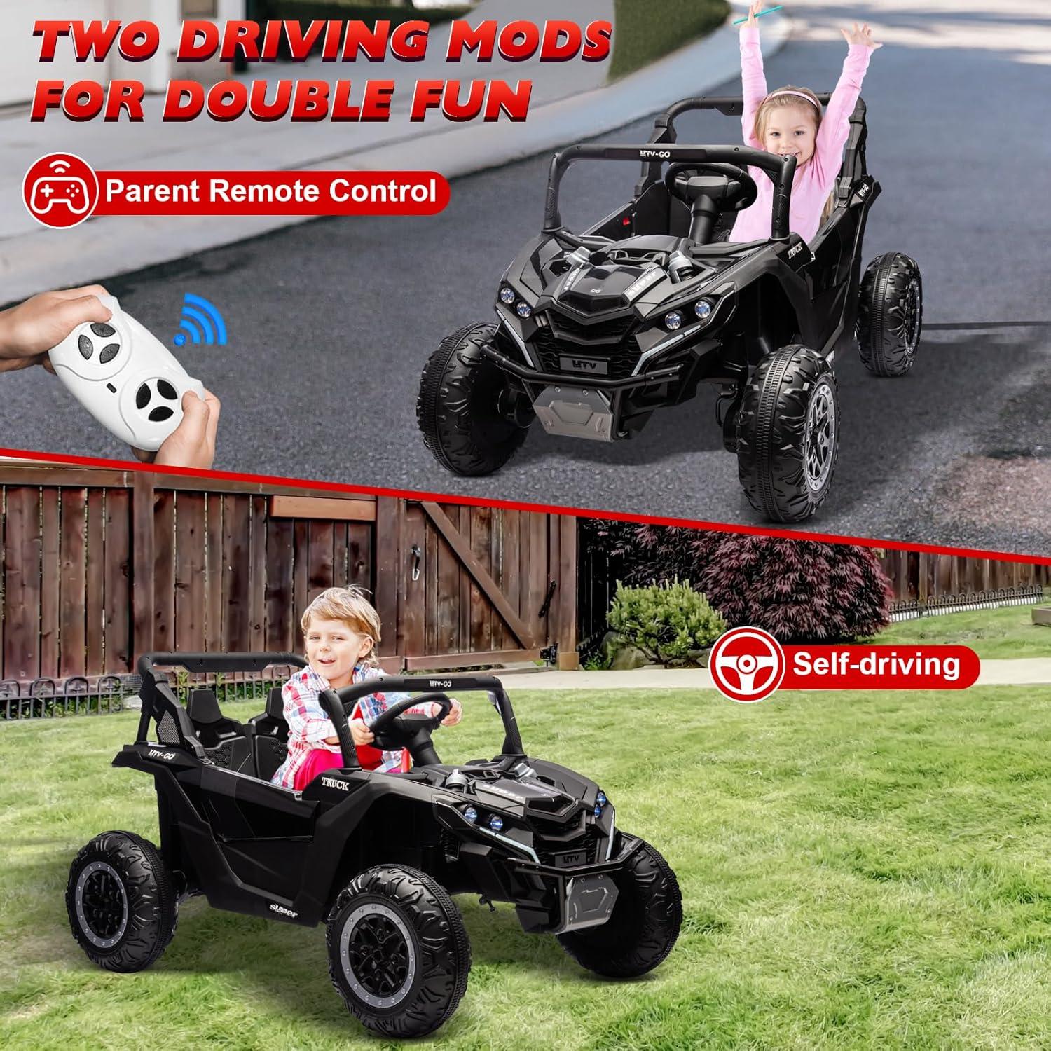 24V 4WD Powered Electric Off-Road UTV with Larger Seat , Remote Control,  3 Speeds，Halloween, Christmas gifts