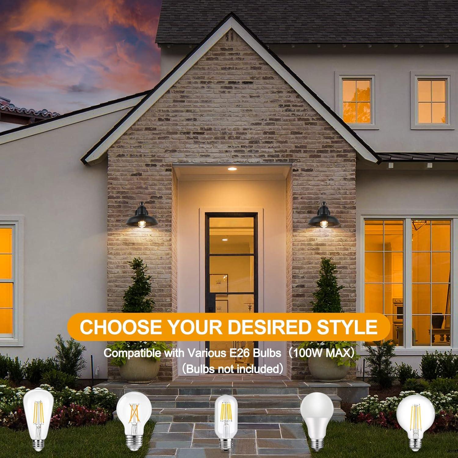 2-Pack Outdoor Wall Lights, Vintage Black Wall Sconces, Exterior Farmhouse Barn Light Fixtures, Indoor Wall Mount Lighting Fixtures, Anti-Rust Waterproof Exterior Light for Patio Porch Doorway Garage