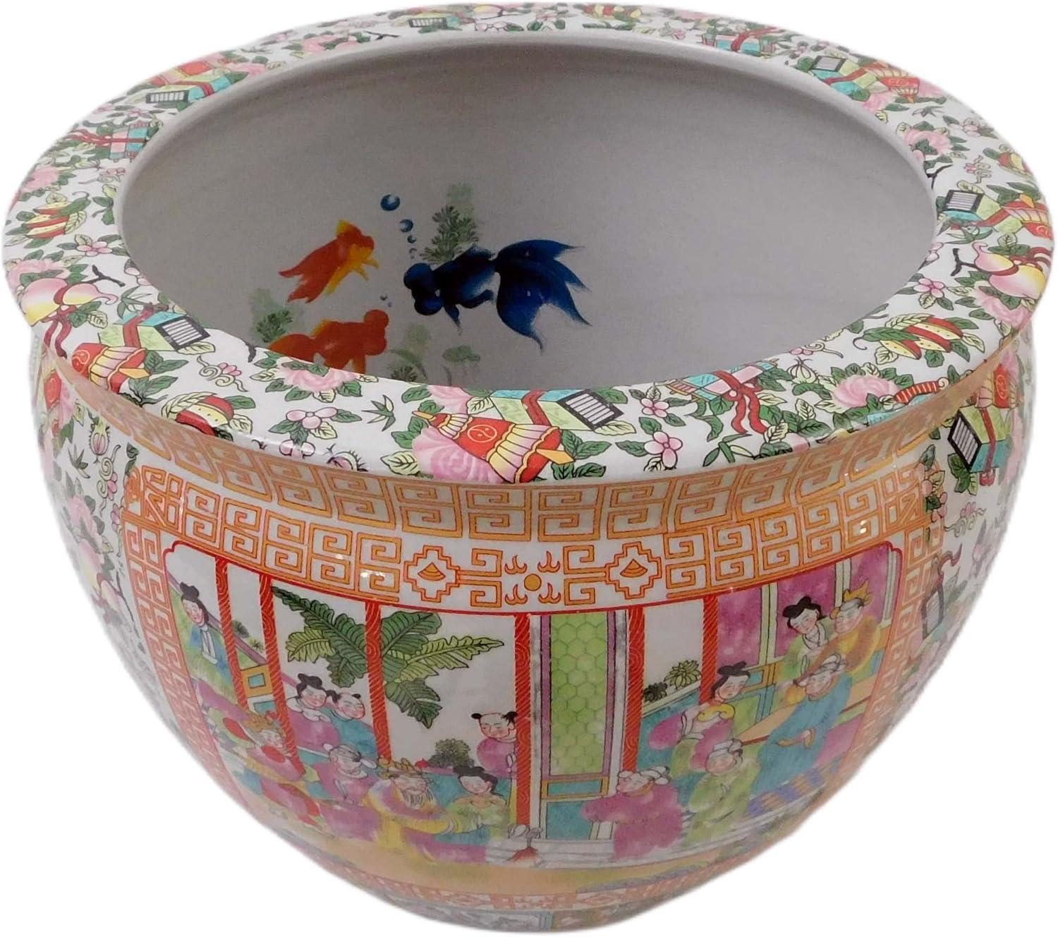 Hand Painted Chinese Porcelain Round Plant Pot, 12-inch