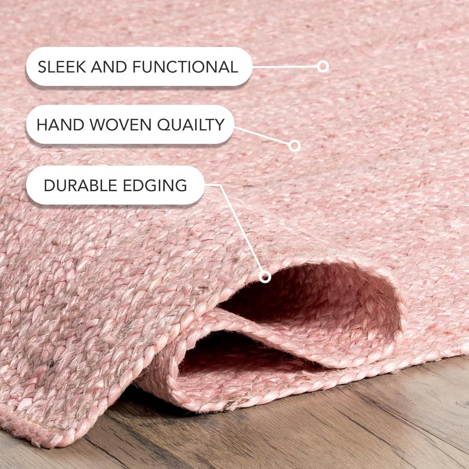 nuLOOM 6x9 Rigo Jute Hand Woven Area Rug, Pink, Solid Farmhouse Design, Natural Fiber, For Bedroom, Living Room, Dining Room, Hallway, Office, Kitchen, Entryway
