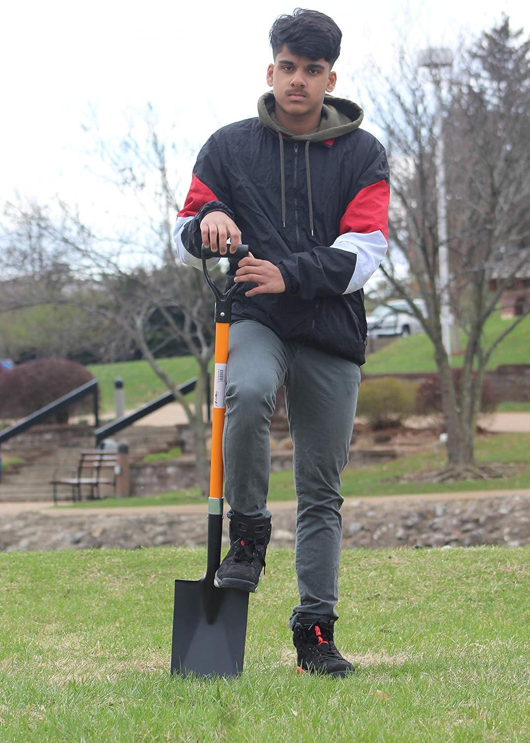 Ashman Online Heavy Duty Spade Shovel - 41 inches Long Orange Metal Shovel With D Grip Handle (1 Pack)