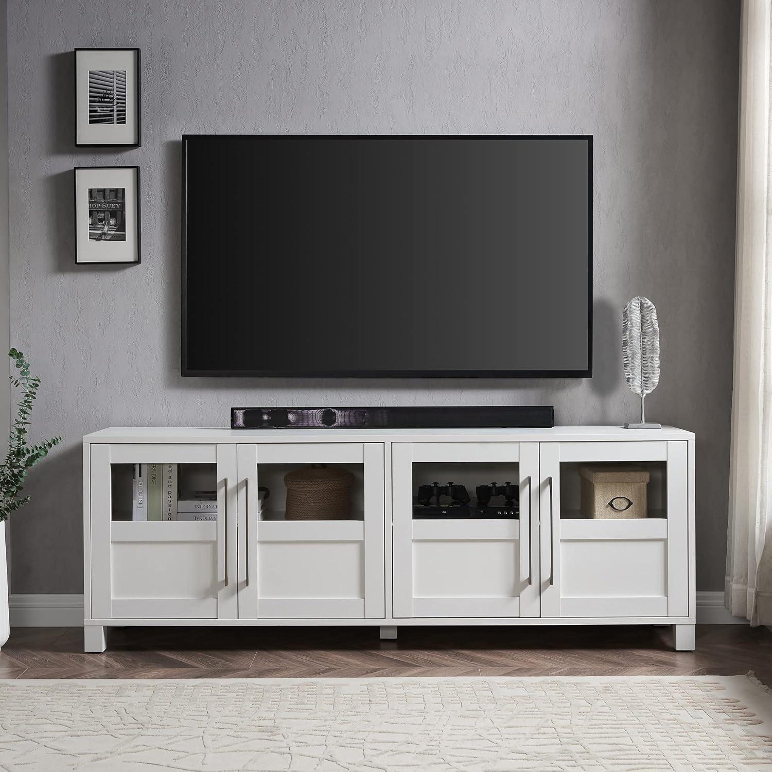 Holbrook Modern White 68" TV Stand with Glass & Solid Doors