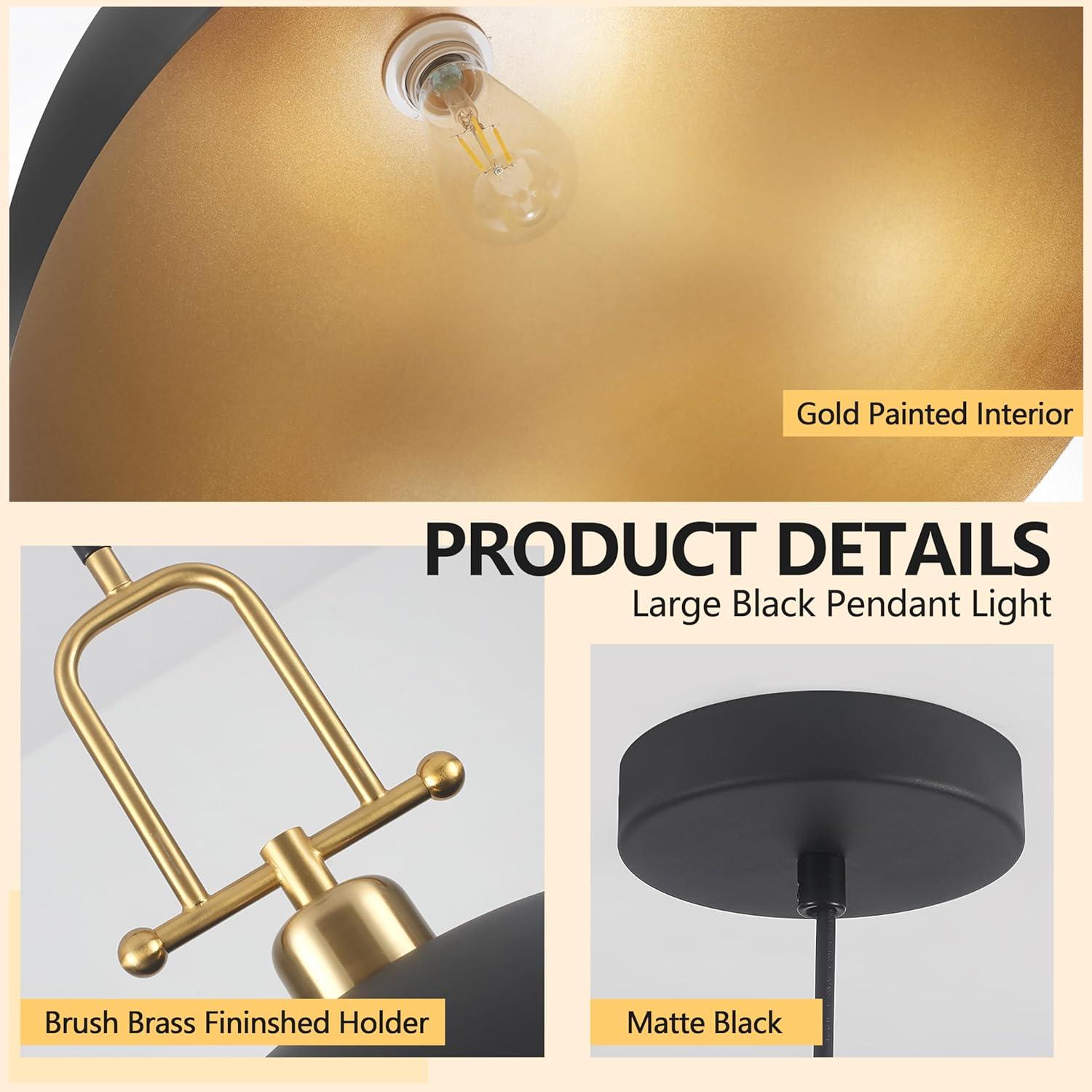 Everly Quinn 17.7" Farmhouse Vintage Black And Gold Pendant Light - Dome Chandelier For Kitchen Island, Dining Room, Hallway