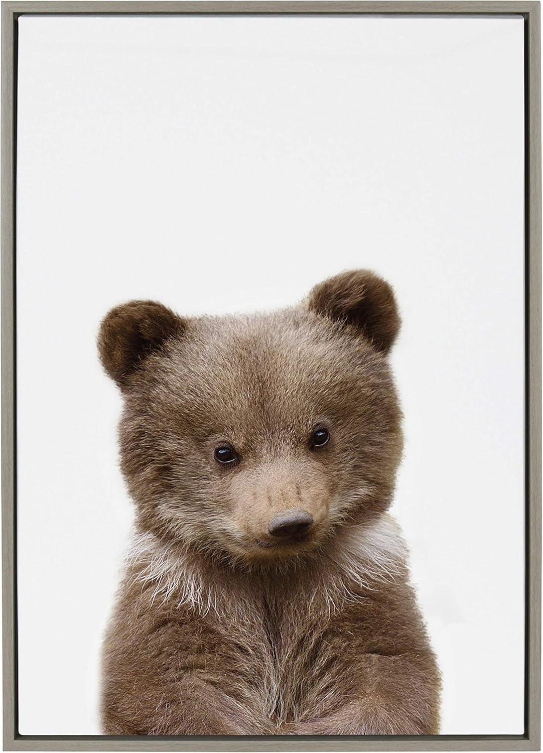 23" x 33" Sylvie Baby Bear Framed Canvas by Amy Peterson Gray: Nursery Wall Art - Kate & Laurel All Things Decor