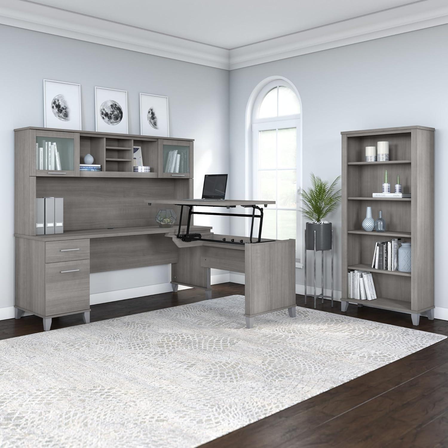 Bush Furniture Somerset 72in 2-Door Hutch with Cubbies in Platinum Gray Finish - fits on 72W L Desk or 72W Office Desk (sold Separately)