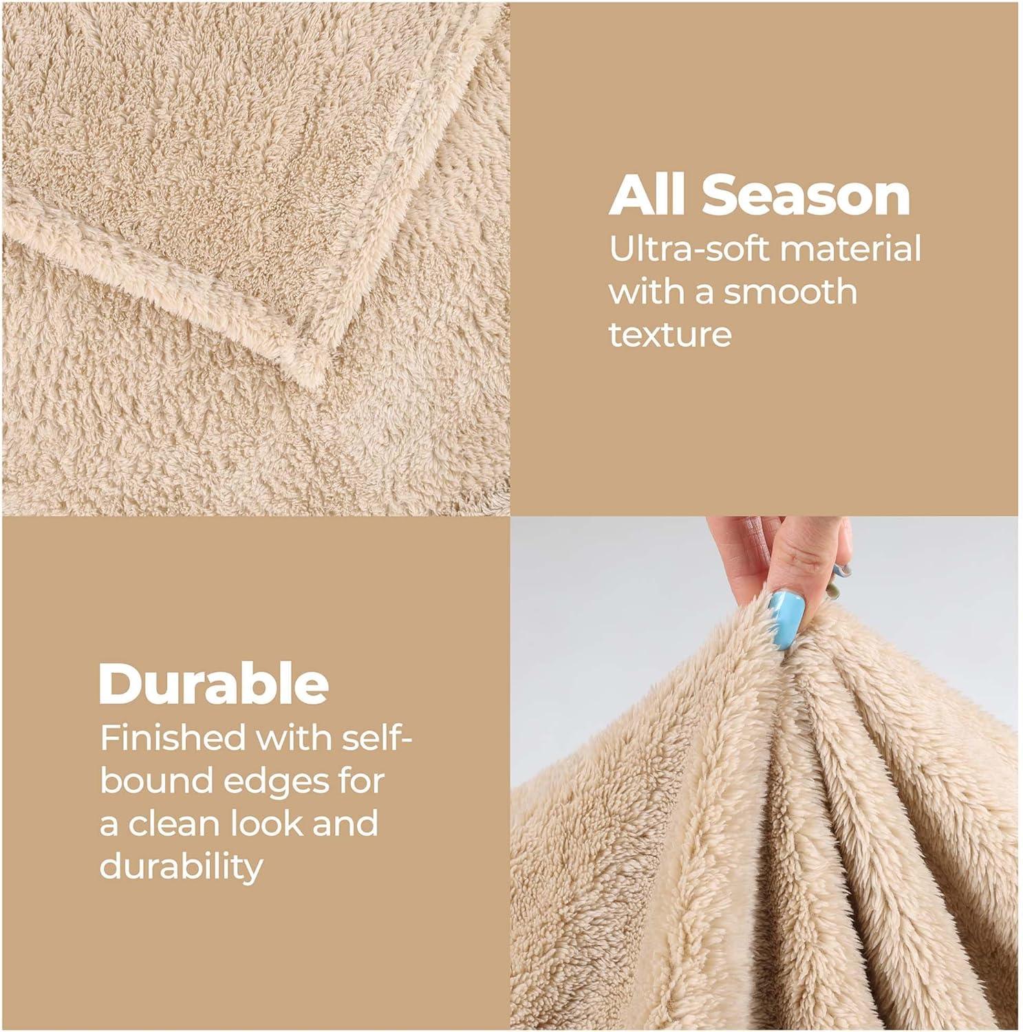 Superior Super Soft Plush Fleece Blanket, Adult/Teen, Throw 50" x 60", Linen