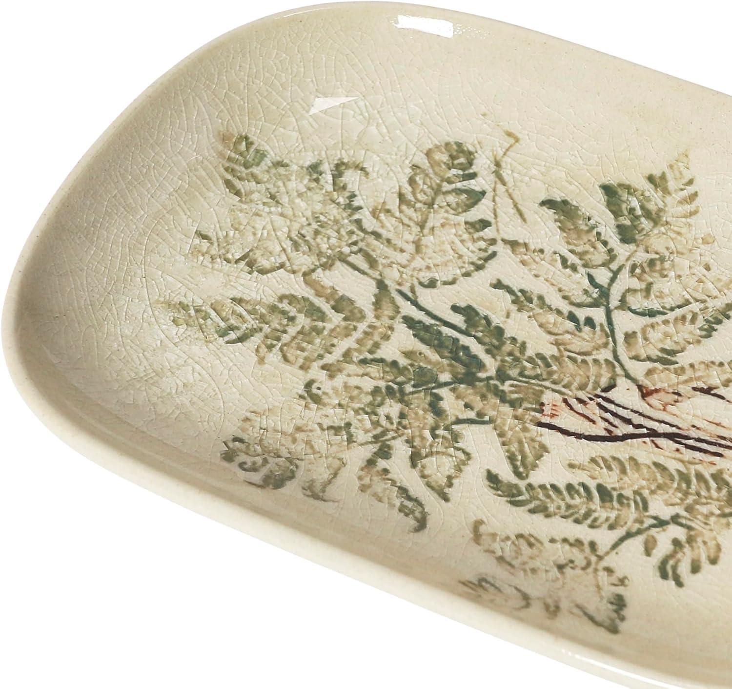 Creative Co-Op Debossed Stoneware Dish, Cream and Green Reactive Glaze, Set of 4 Styles