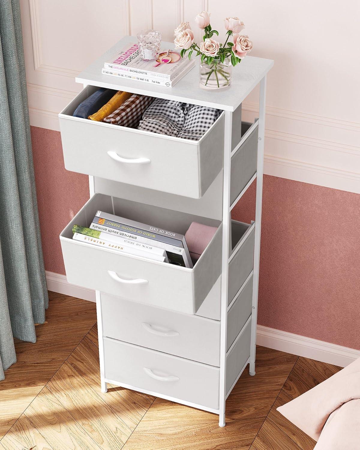 Crestlive Products 6 Drawers Vertical Dresser for Bedroom Storage Tower with Wood Top White