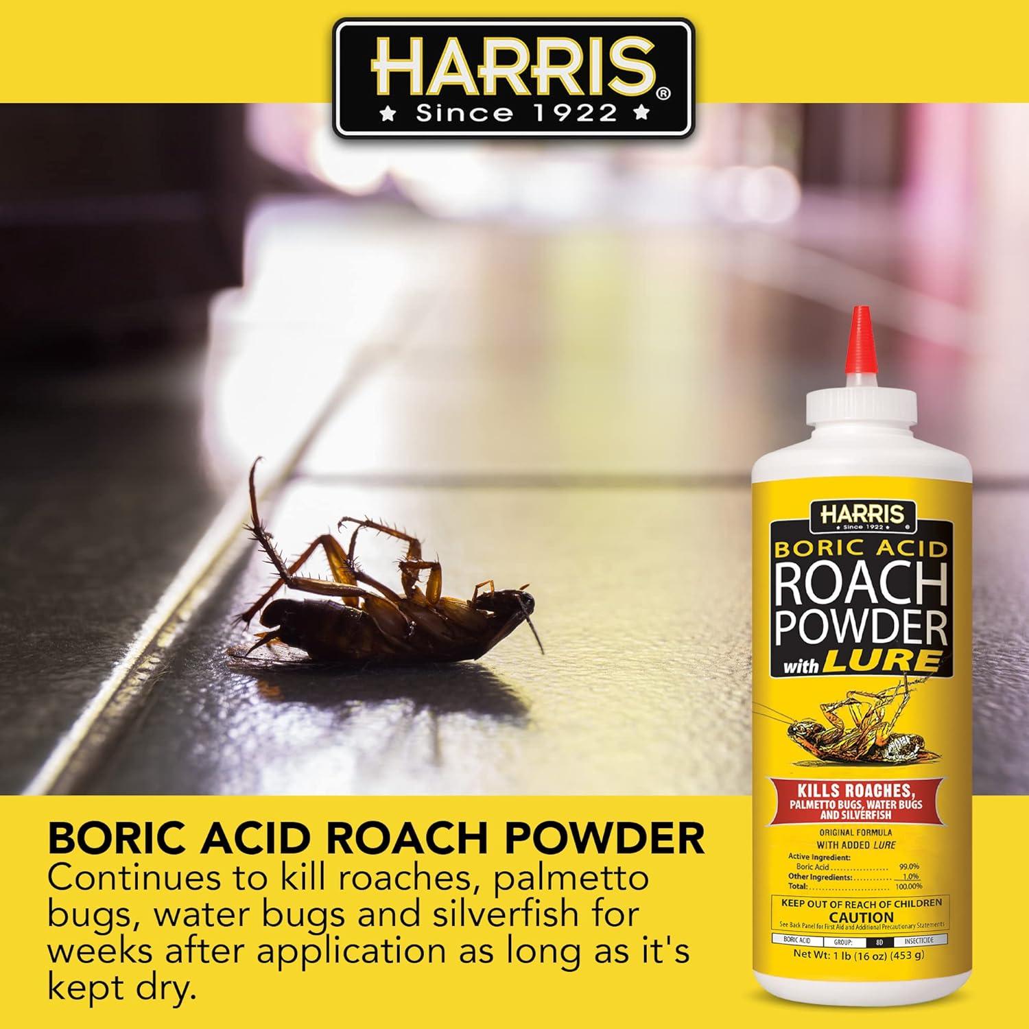 Harris Boric Acid Roach Killer Powder with Lure, Indoor Use, 16oz