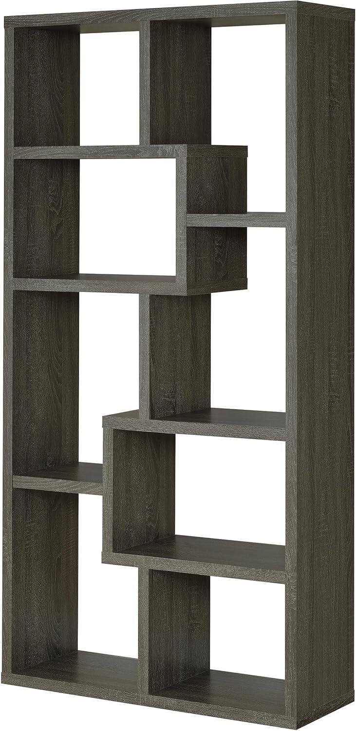 Coaster 10-Shelf Transitional Wood Geometric Bookcase in Gray