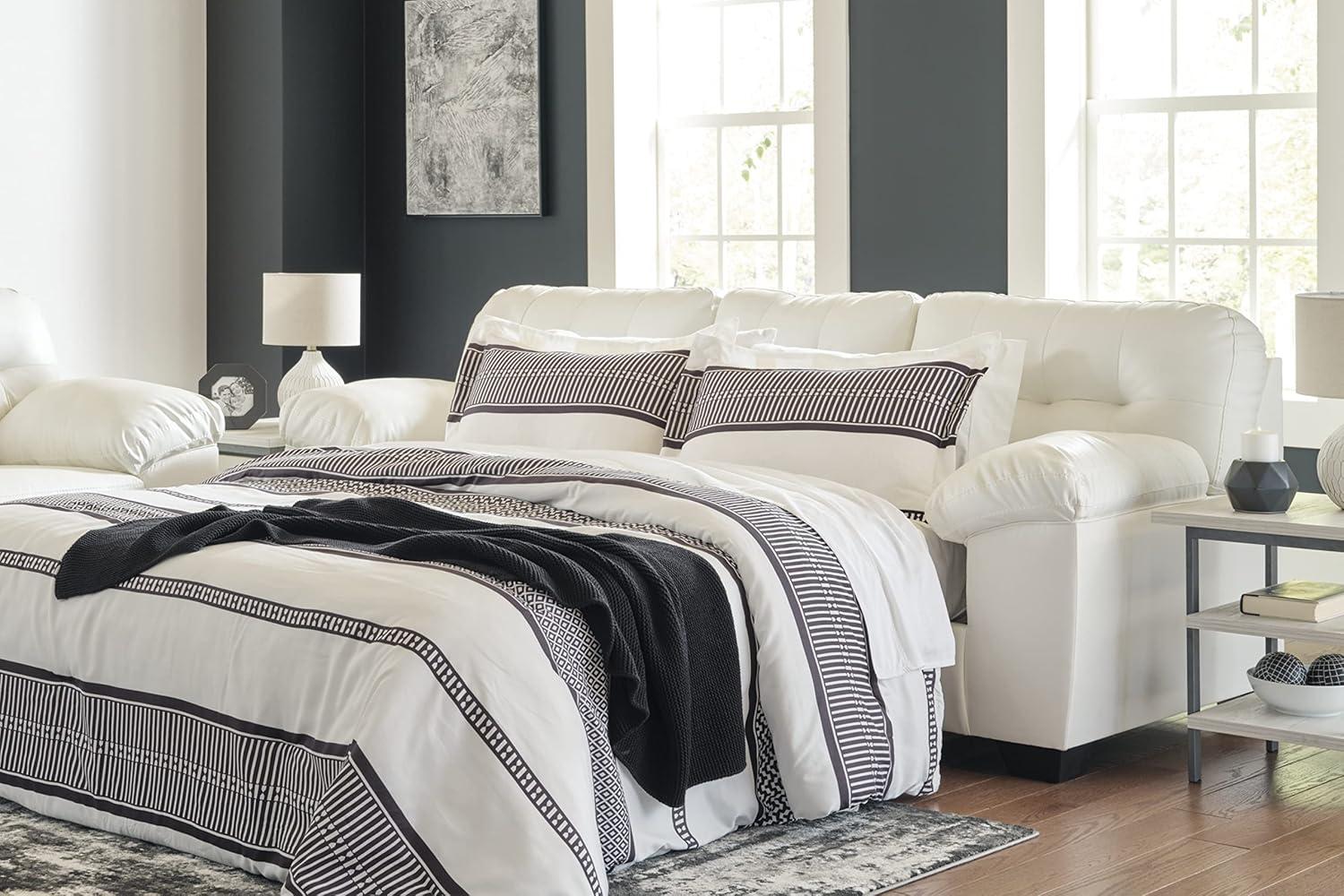 Contemporary White Faux Leather Tufted Queen Sleeper Sofa