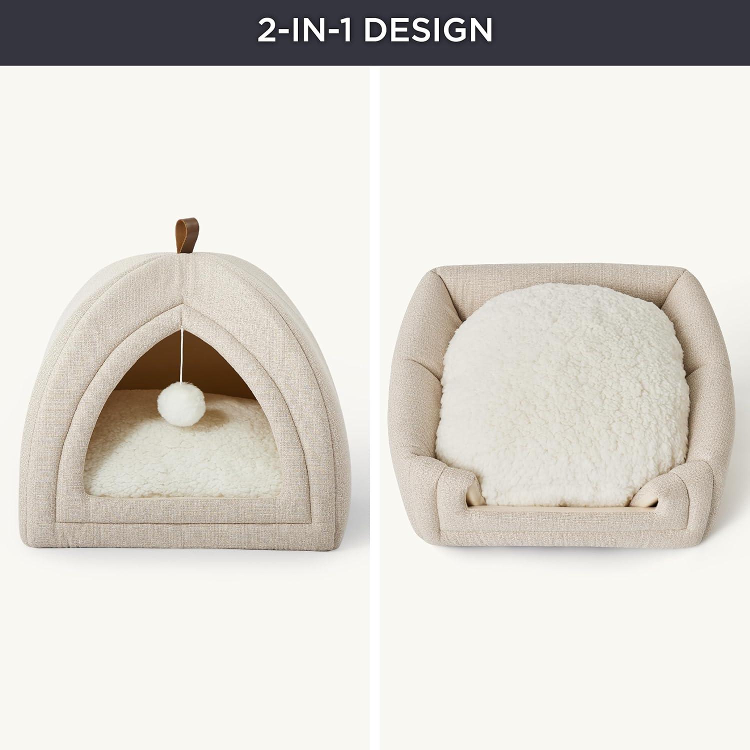 Cat Beds For Indoor Cats - 2 In 1 Cat Cave For Kittens And Small Pets, Foldable Cat House Tent With Removable Washable Cushioned Pillow, Cat Hideaway With Non-Slip Bottom