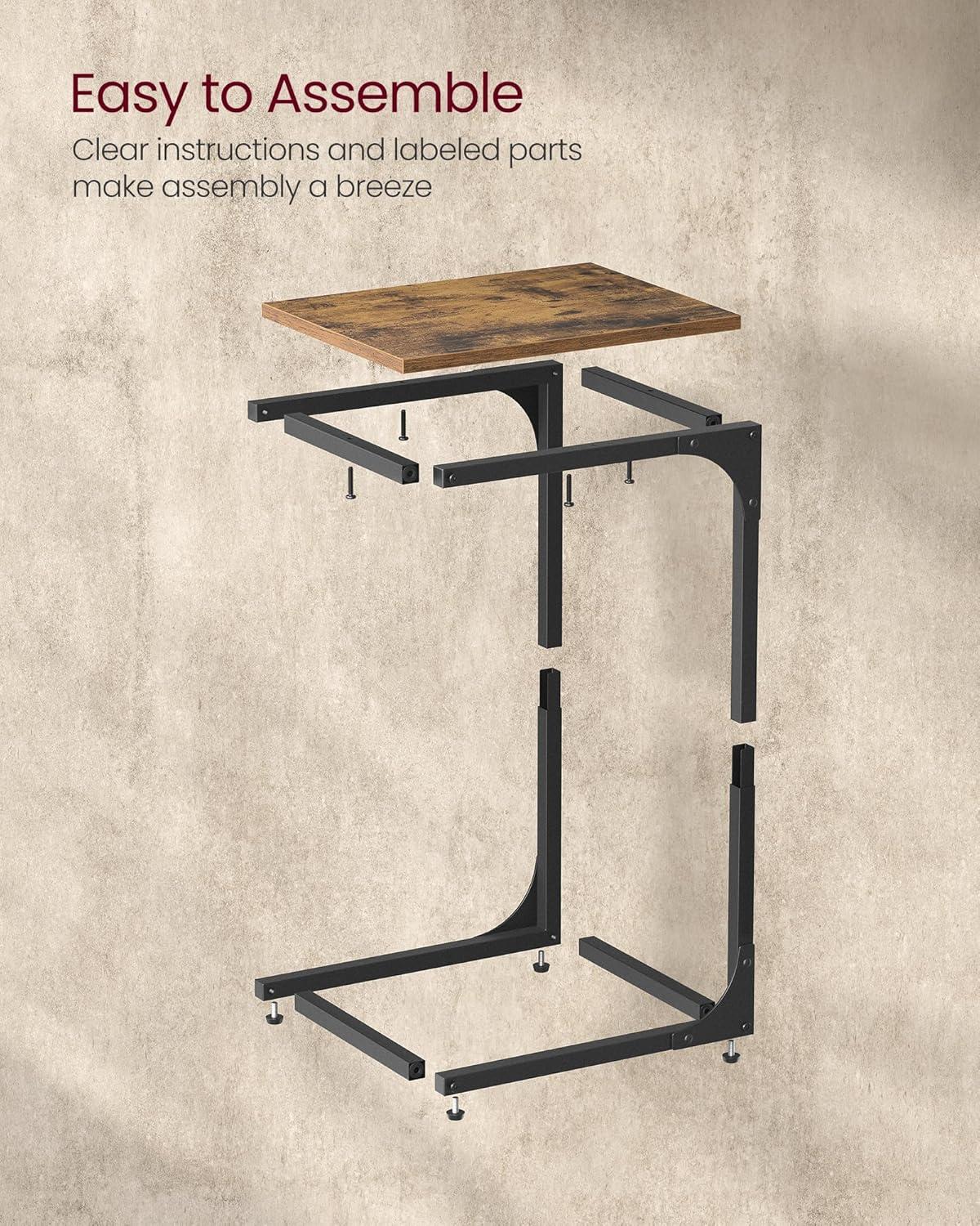 VASAGLE C-Shaped End Table, Small Side Table for Couch, Sofa Table with Metal Frame for Living Room, Bedroom, Bedside, Rustic Brown and Black ULET350B01