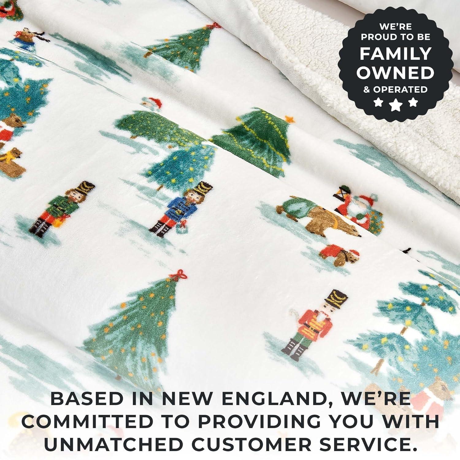 Holiday-Printed Plush Throw Blanket - Great Bay Home (50" x 60", Watercolor Santa and Friends)
