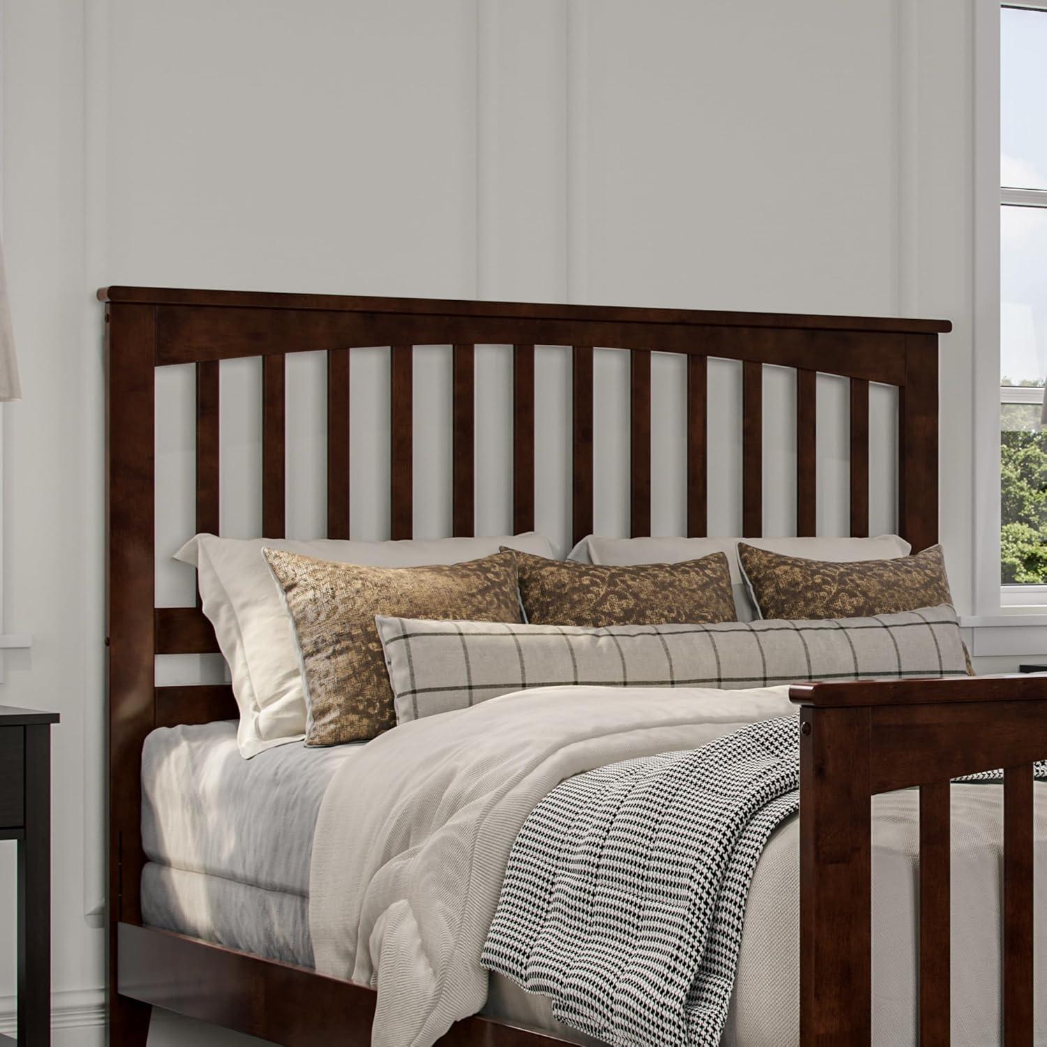Brooklyn Queen Wood Foundation Bed with Matching Footboard in Walnut