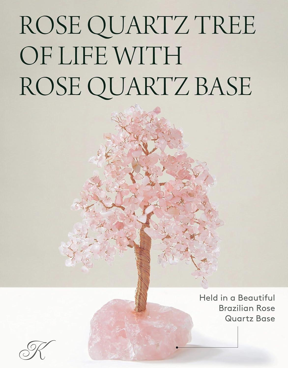 Rose Quartz Natural Gemstone Tree of Life  with Rose Quartz Base