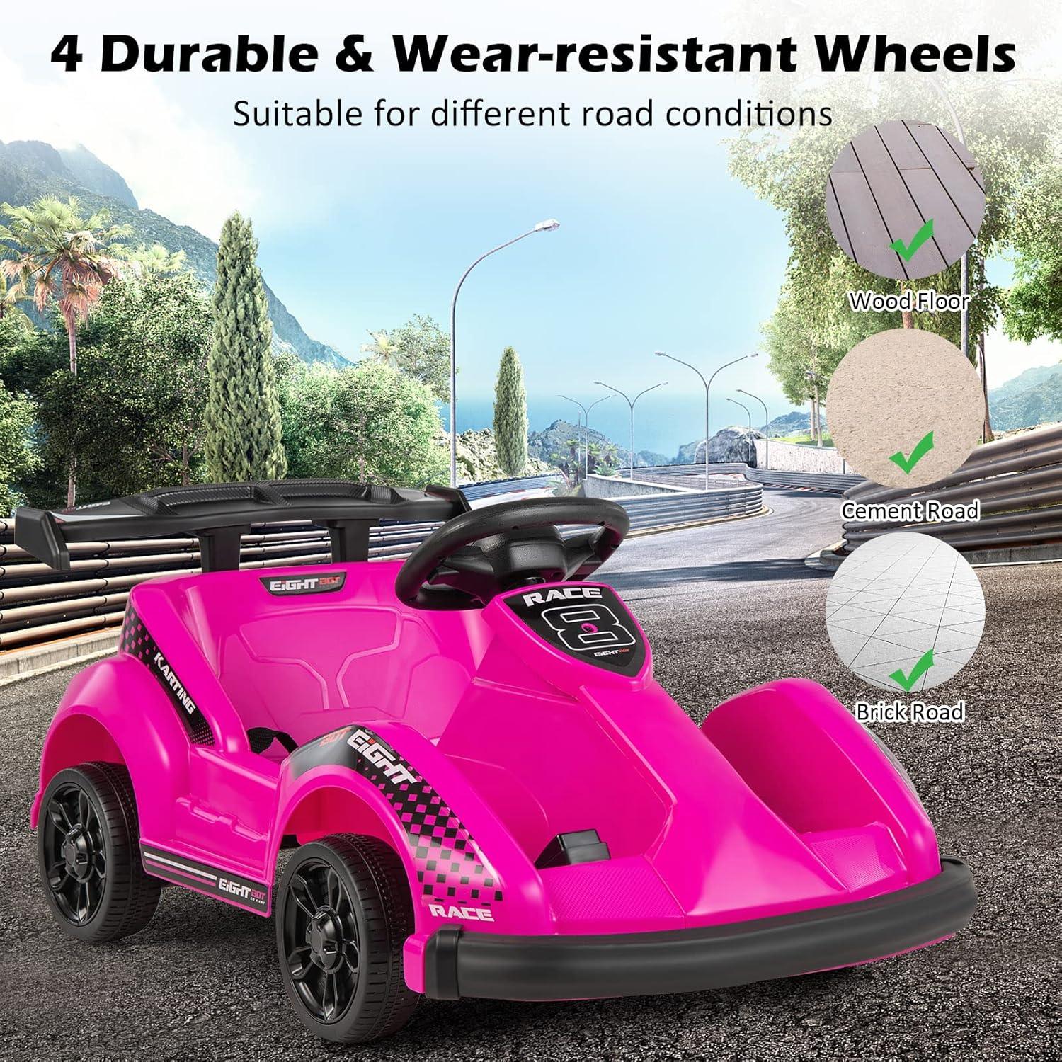 Costway 6V Electric Go Kart for Kids Electric Ride On Car w/ 2.4G Remote Control w/Soft Start Sound and Music Function Pink