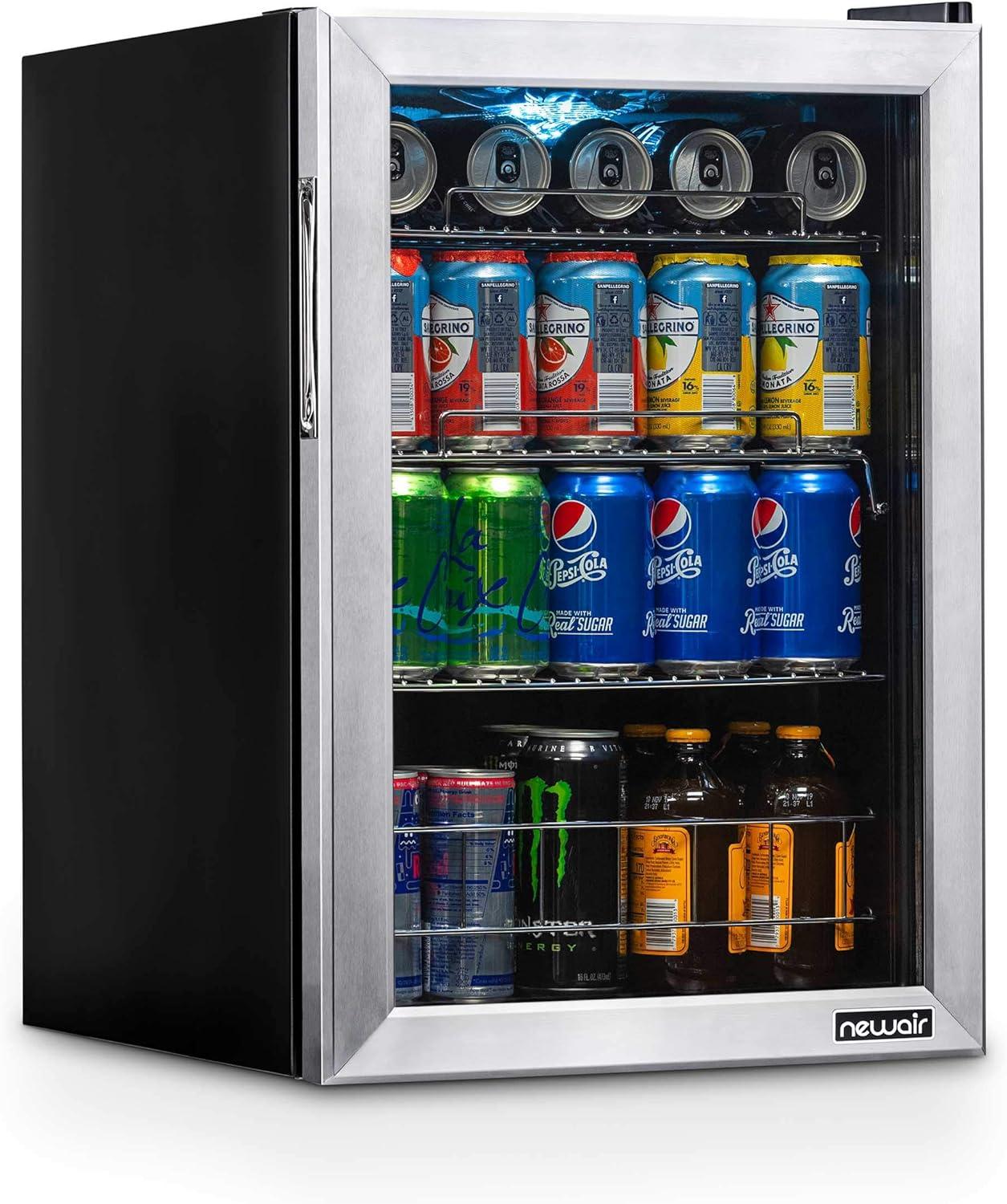 Newair 90 Can Freestanding Beverage Fridge in Stainless Steel, Compact with Adjustable Shelves