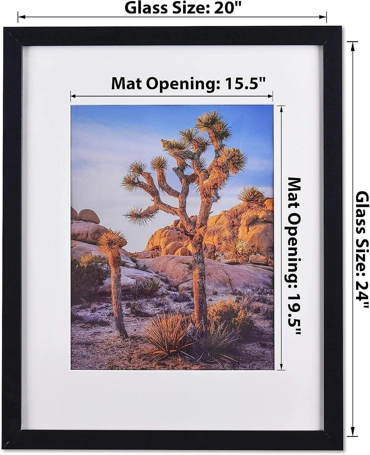 A PLUS MAX 20x24 Picture Frame with mat for 16x20 Picture with Polished Plexiglass Horizontal and Vertical Formats with Included Hanging Hardware-Black