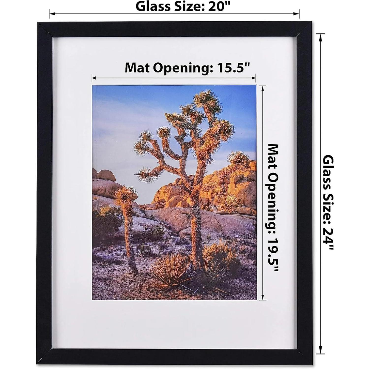 A PLUS MAX 20x24 Picture Frame with mat for 16x20 Picture with Polished Plexiglass Horizontal and Vertical Formats with Included Hanging Hardware-Black