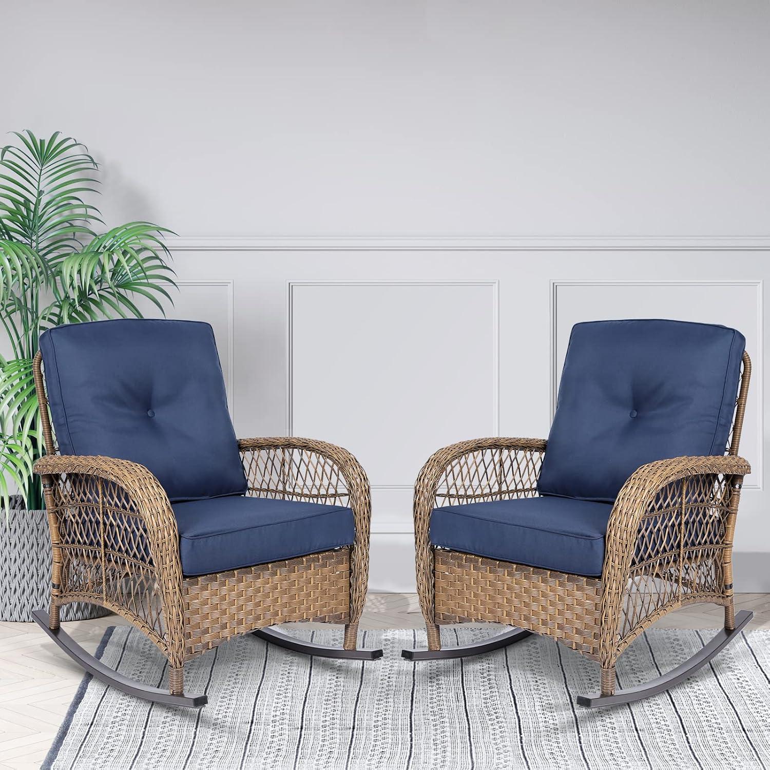 Bayou Breeze Outdoor Matina Rocking Wicker/Rattan Chair with Cushions (Set of 2)