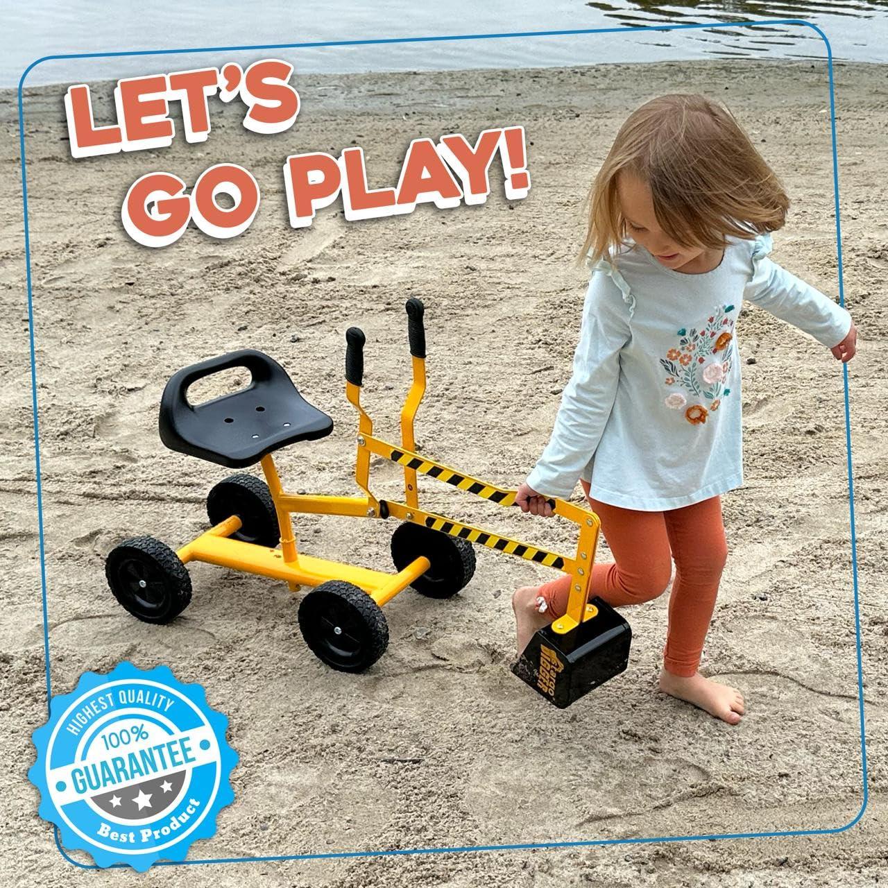 BalanceFrom Sandbox Digger Toy with Wheels, Excavator Sandbox Toy for Kids, Support 360-degree Rotation, Steel Outdoor Beach Toys, Yellow