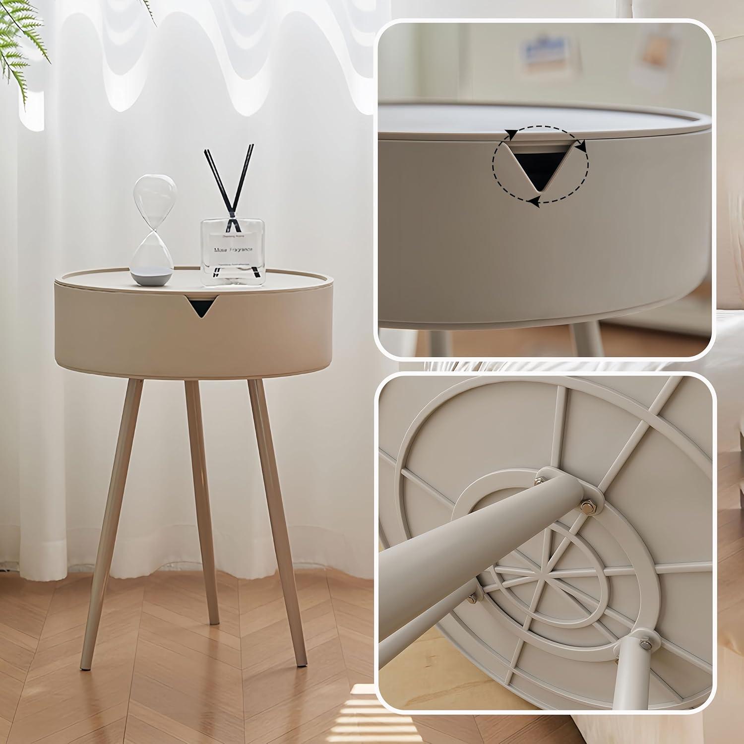 Round End Table With Storage For Living Room, Modern Small Side Table For Small Spaces,Nightstand Bedside Table For Bedroom Balcony