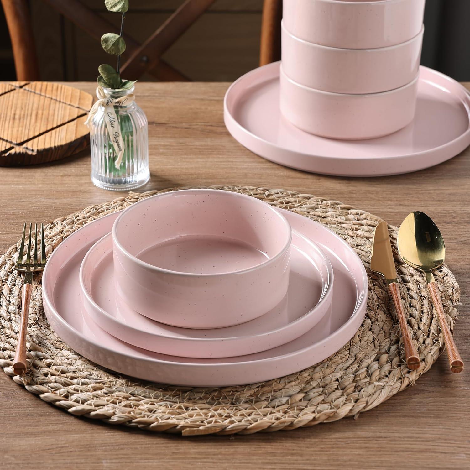 Hokku Designs 6-Person Dinnerware Set, 18-Piece Speckled Plate and Bowl Set