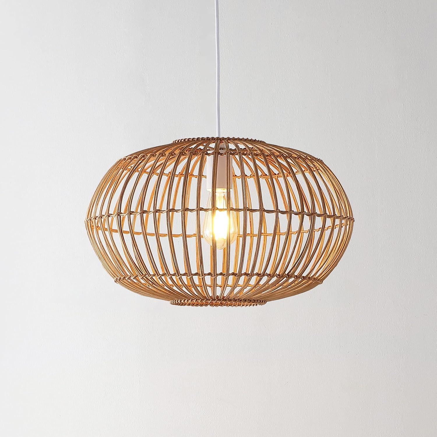 Leo 17.5" Coastal Bohemian Brown Rattan LED Pendant Light