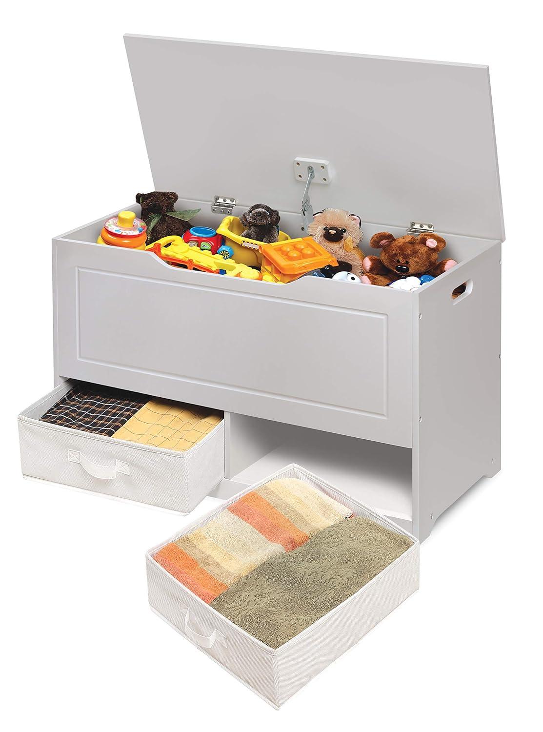 Badger Basket Up and Down Toy and Storage Box and Bench with Two Baskets - White