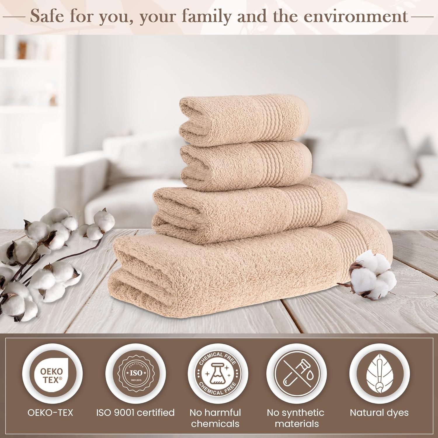 HALLEY Turkish Bath Towels Set - 2 Pack Bathroom Set, Ultra Soft, Machine Washable, Highly Absorbent, 100% Cotton - Luxury Spa Quality - Brown