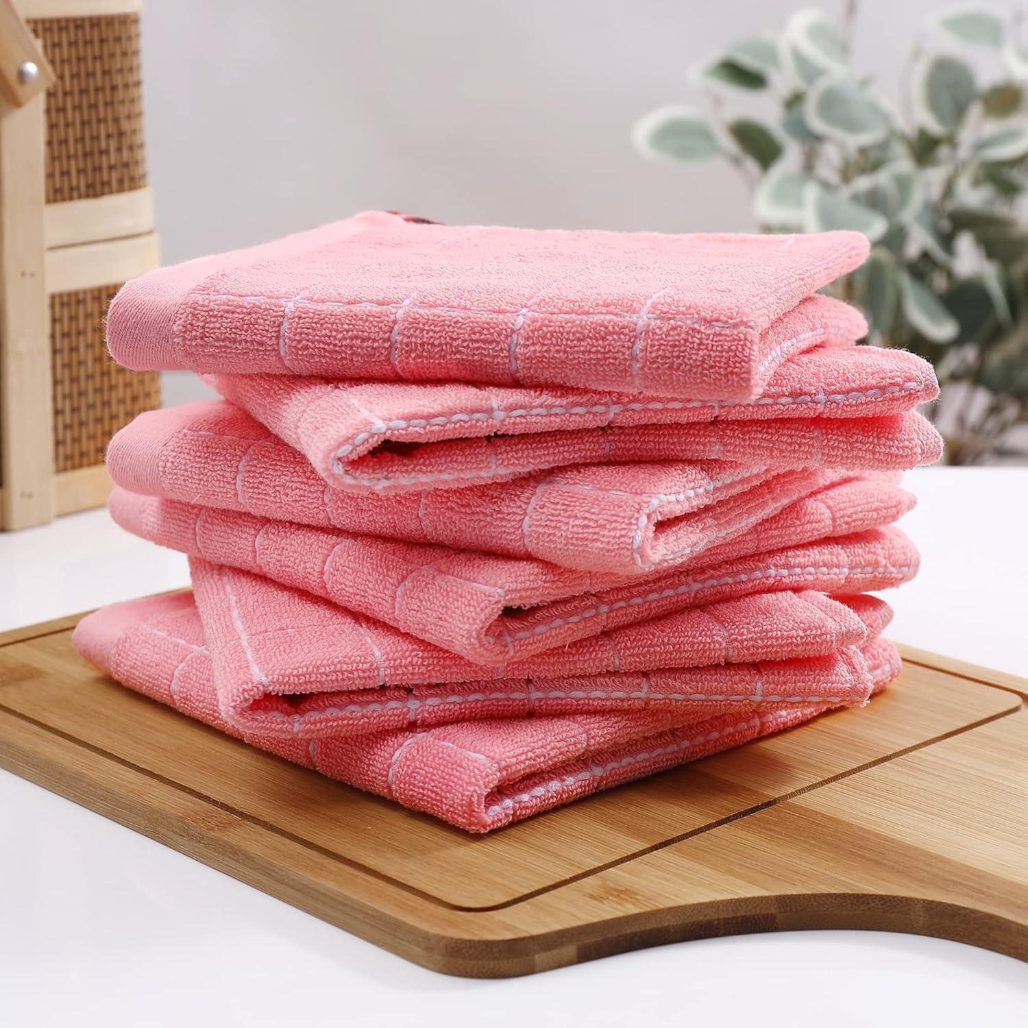 Pink Cotton Terry Kitchen Dish Cloth Set, 12 x 12 Inches, 6 Pack