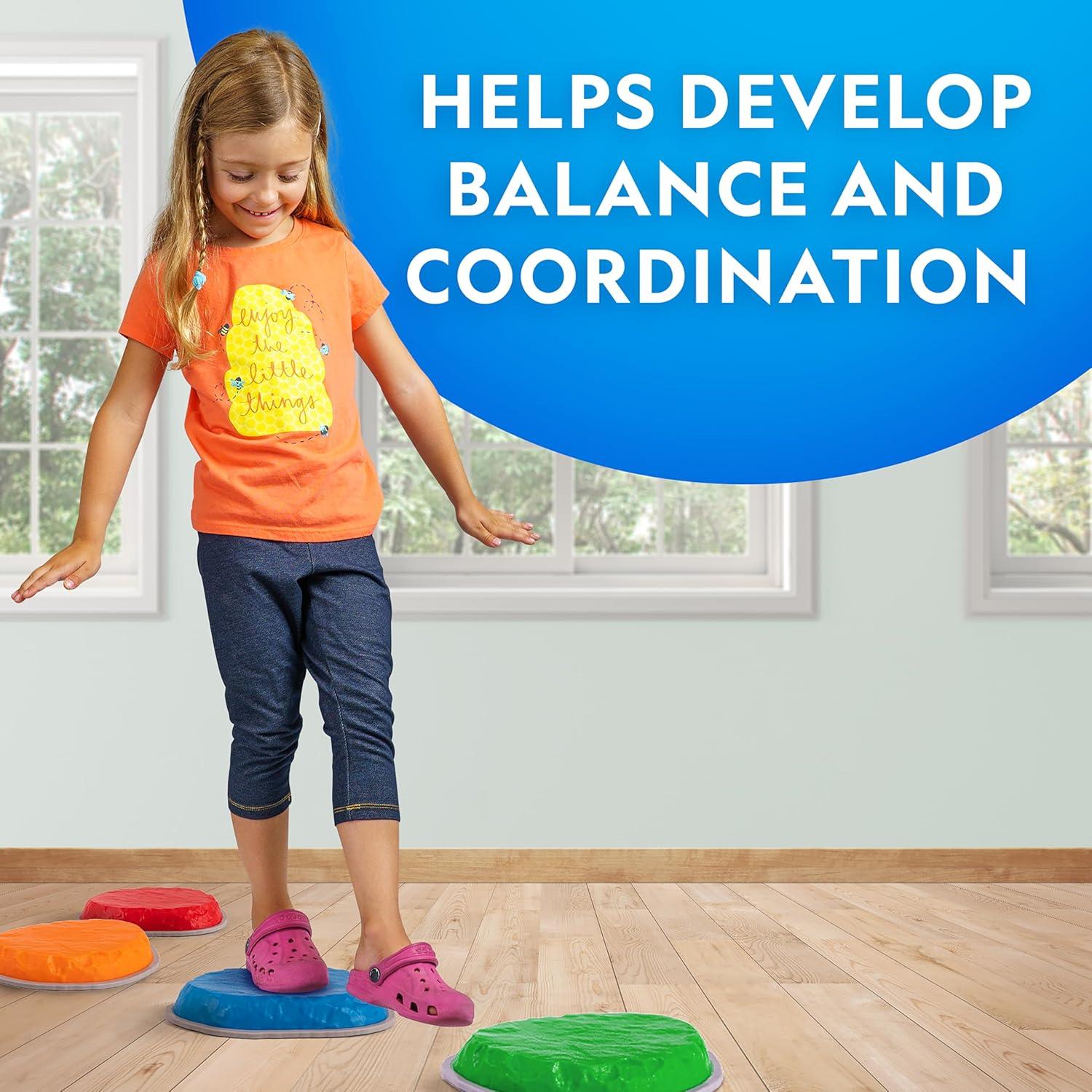 National Geographic Balance Stepping Stones for Indoor or Outdoor Play, Includes 7 Non-Slip Stepping Stones, Game Spinner and Instructions