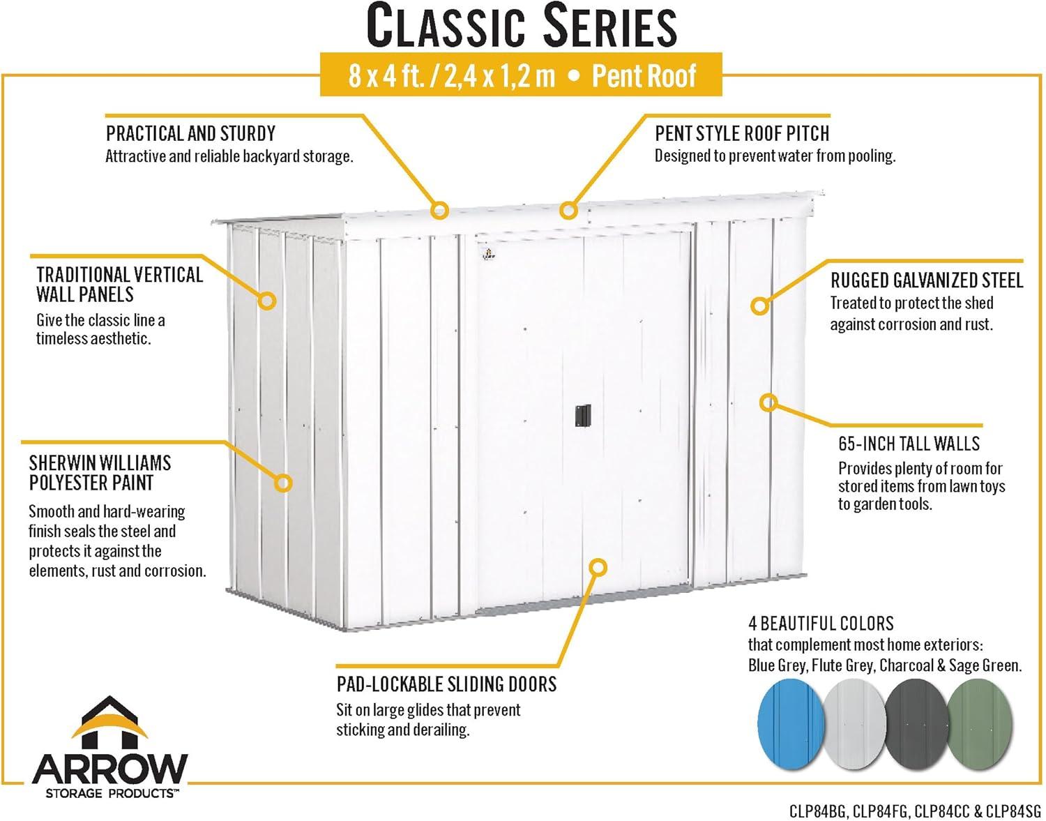 Arrow 8 ft. W x 4 ft. D Galvanized Steel Vertical Storage Shed
