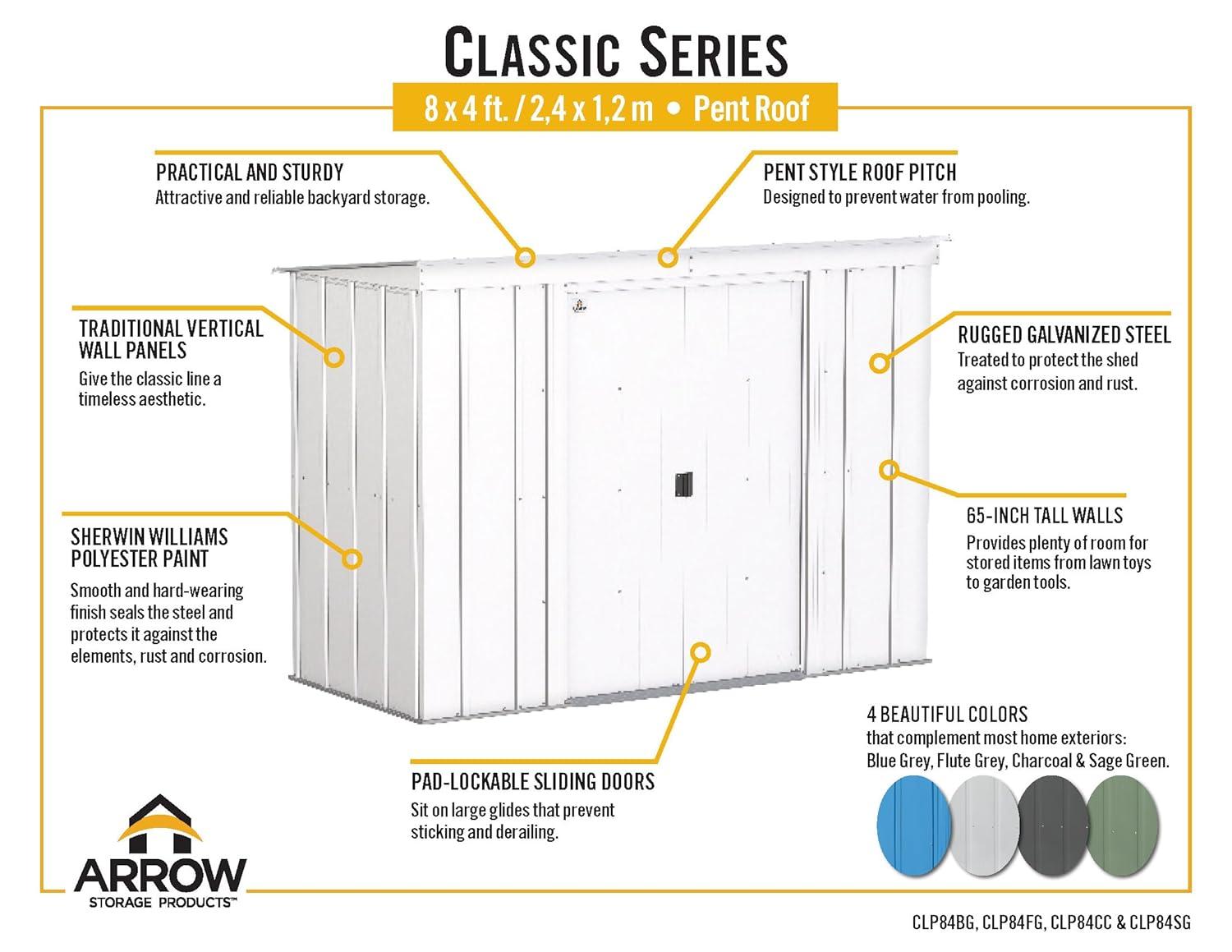 Arrow 8 ft. W x 4 ft. D Galvanized Steel Vertical Storage Shed