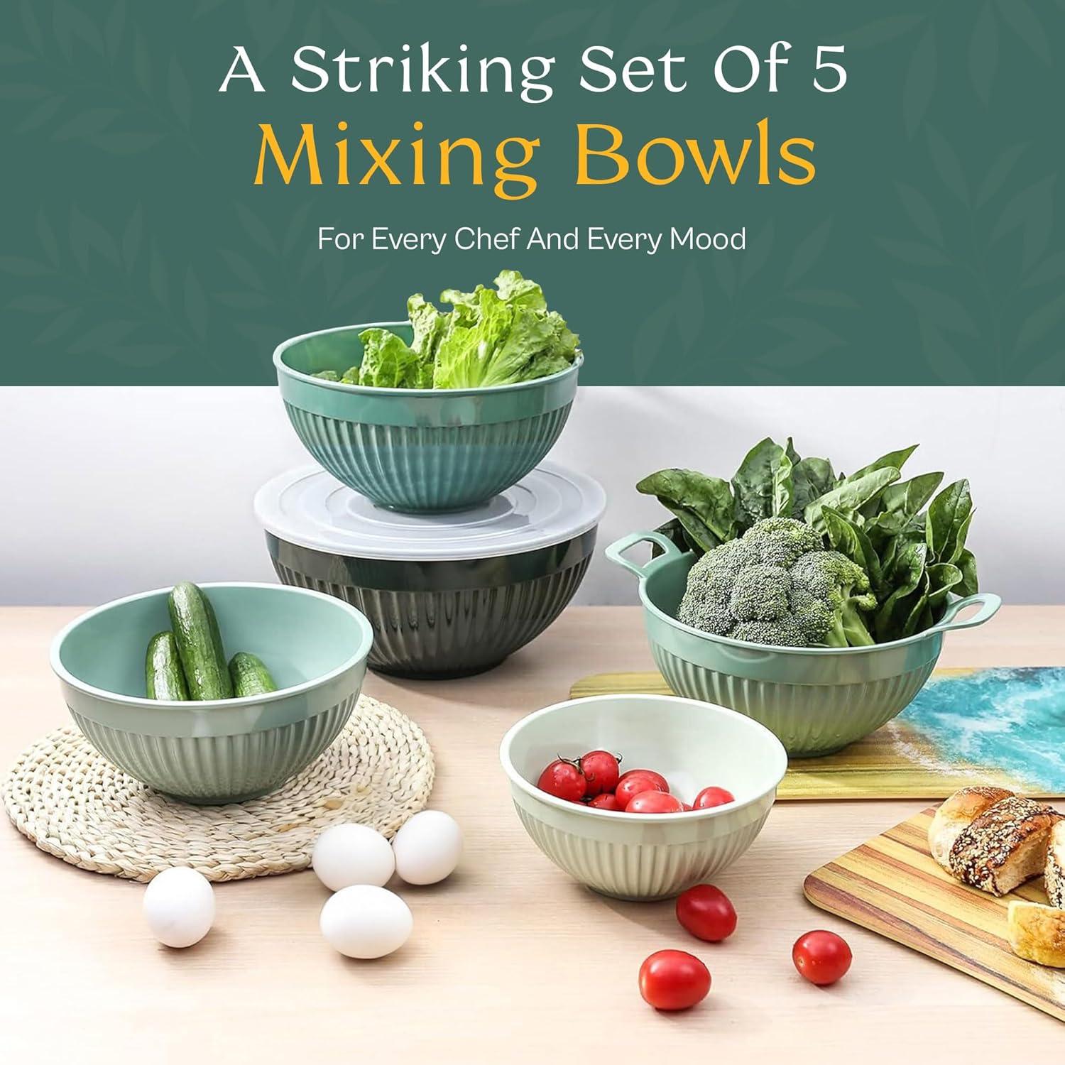 Green Melamine 5-Piece Nested Mixing Bowl Set with Lids