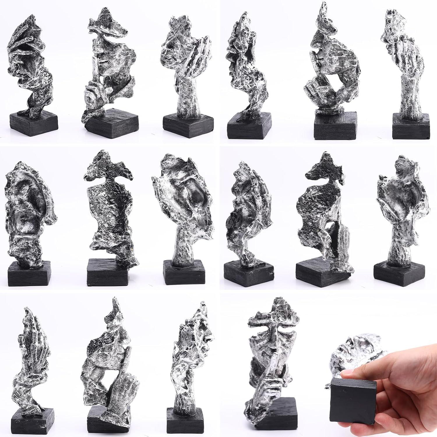 Abstract Resin Thinker Statue Set in Gray