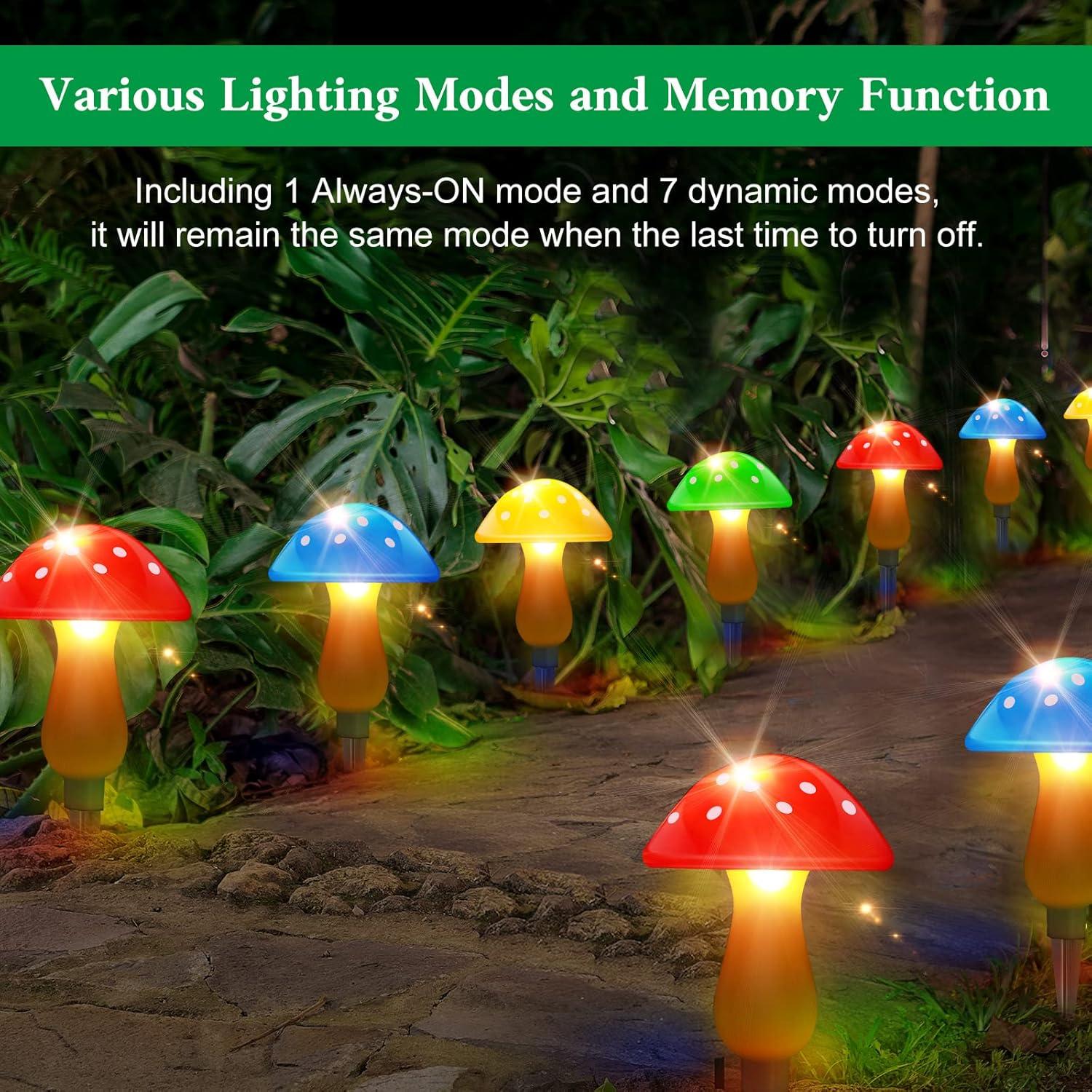 BSJJY New Upgraded Waterproof Solar Mushroom Lights Outdoor Decor, 8 Modes for Garden Pathway Landscape Yard Easter Pathway Halloween Xmas Decorations,2 Green,2 Red,2 Yellow, 1PCS