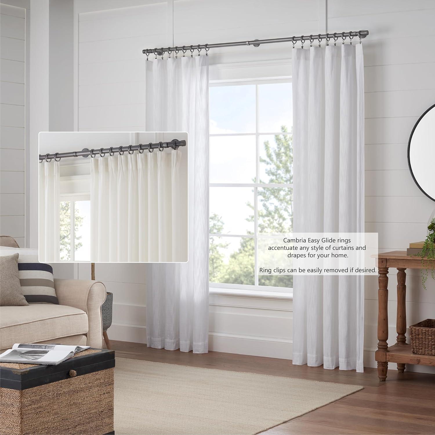 MODE Cambria Designer Series 2 inch Premium Easy Glide Metal Curtain Rings with Smooth, Quiet Nylon Inserts
