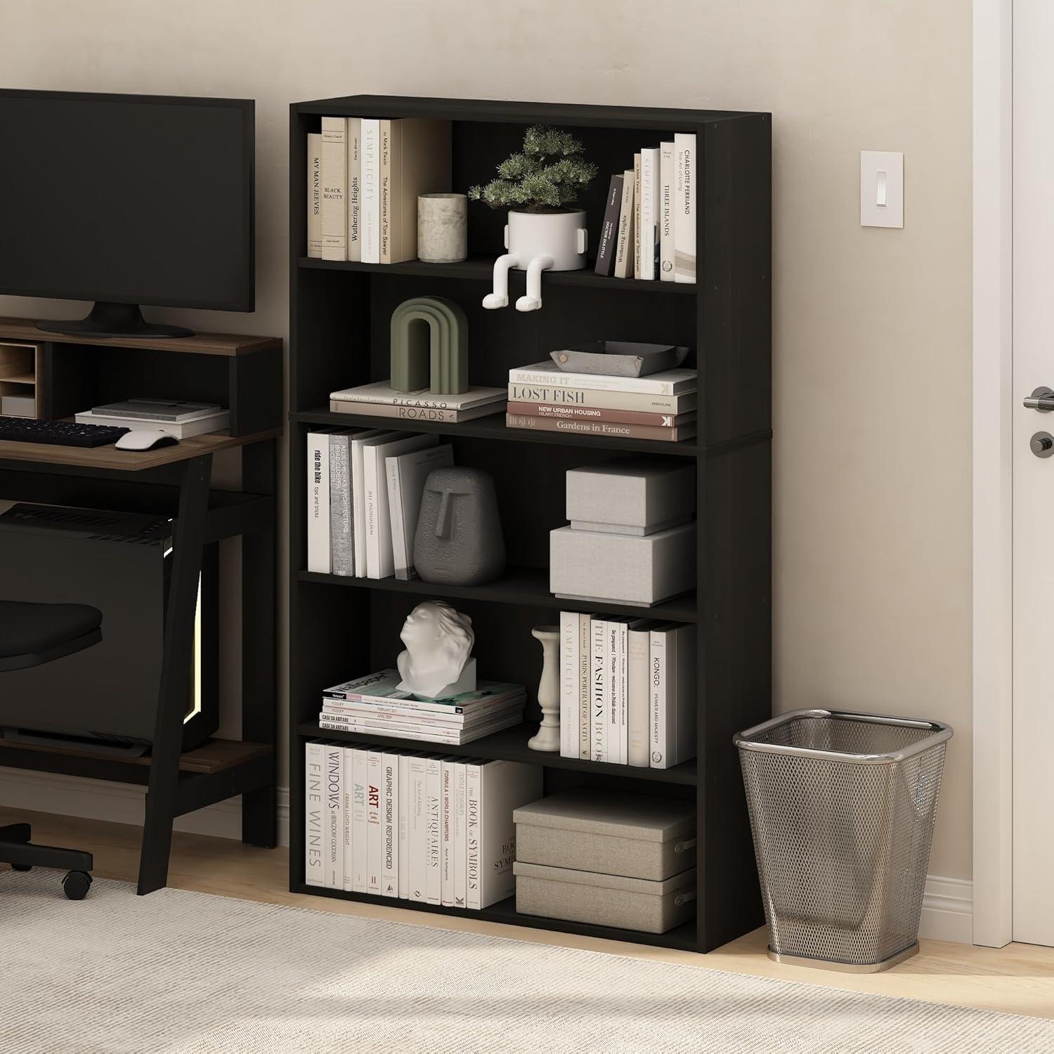 Furinno Pasir 5-Tier Open Shelf Bookcase, Bookshelf, 31.5 Inch Wide, Espresso