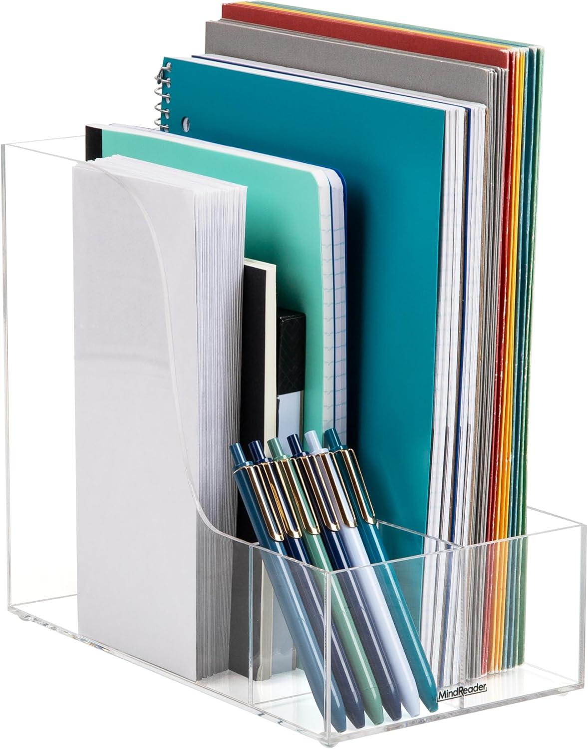 Mind Reader Vertical File Storage, Desktop Organizer, Magazine Holder, Office, Acrylic, 6"L x 11"W x 9.75"H