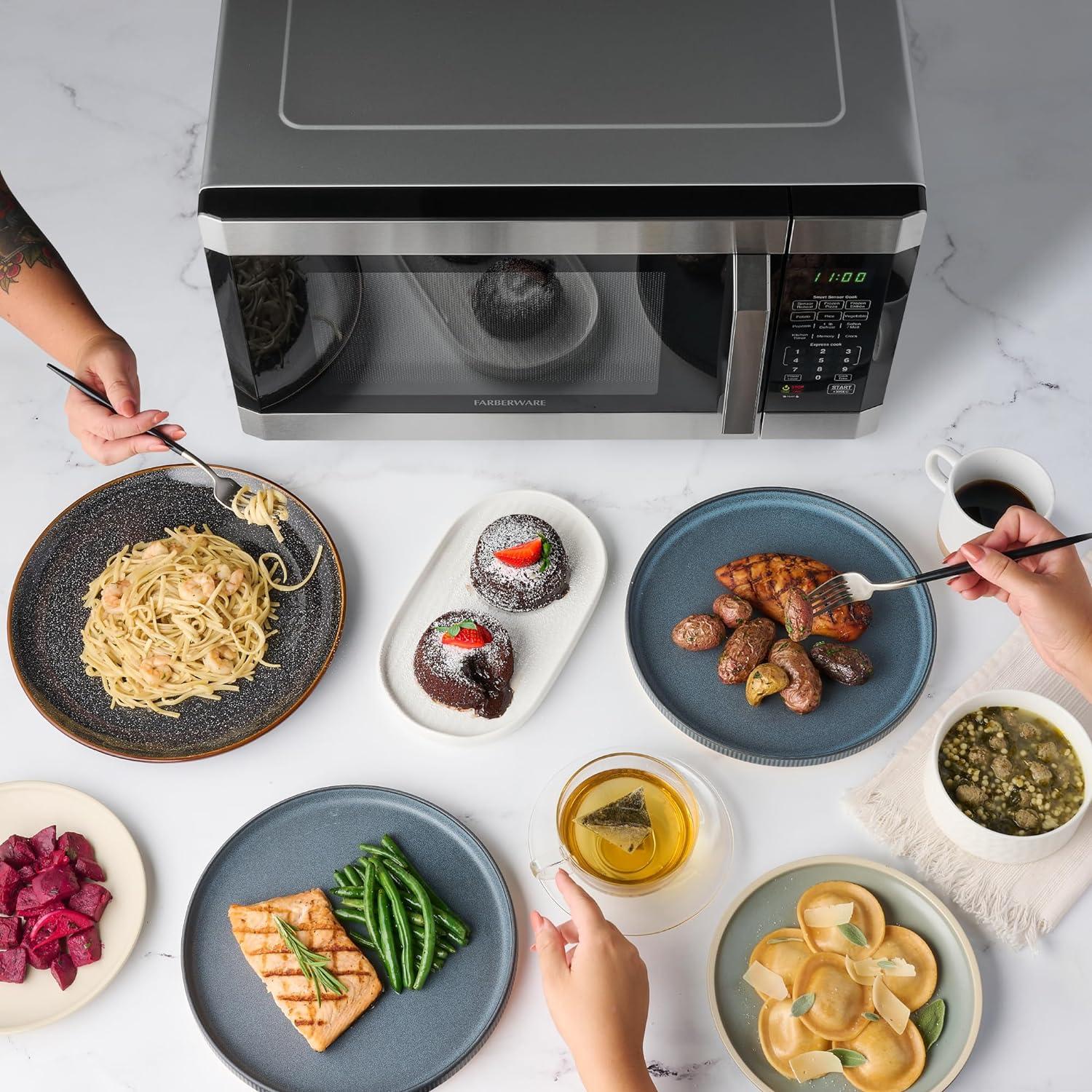 Farberware Professional 1.6 Cu. Ft. 1100-Watt Microwave Oven with Smart Sensor, Stainless Steel with Platinum