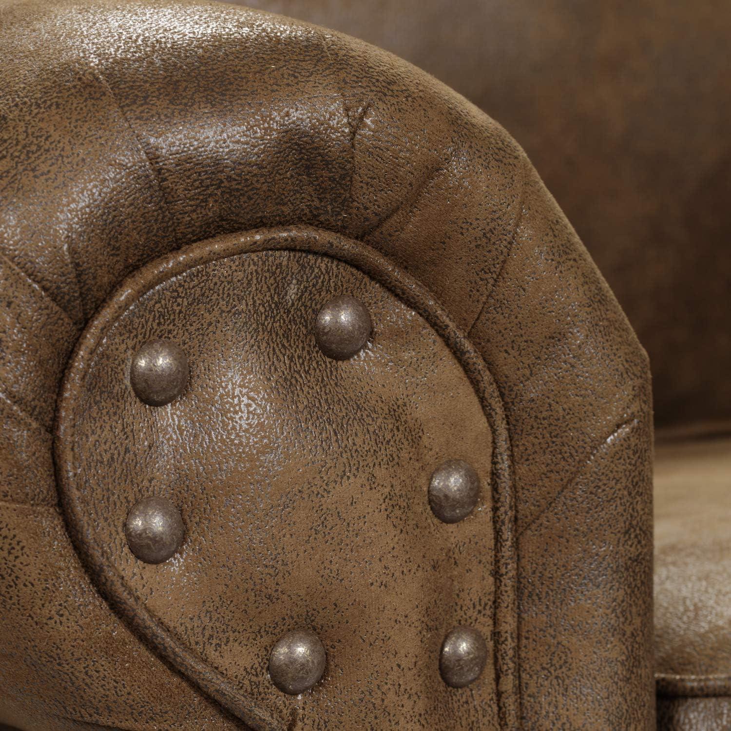 Buckskin Elegance Rustic Brown Microfiber Arm Chair with Antique Brass Accents