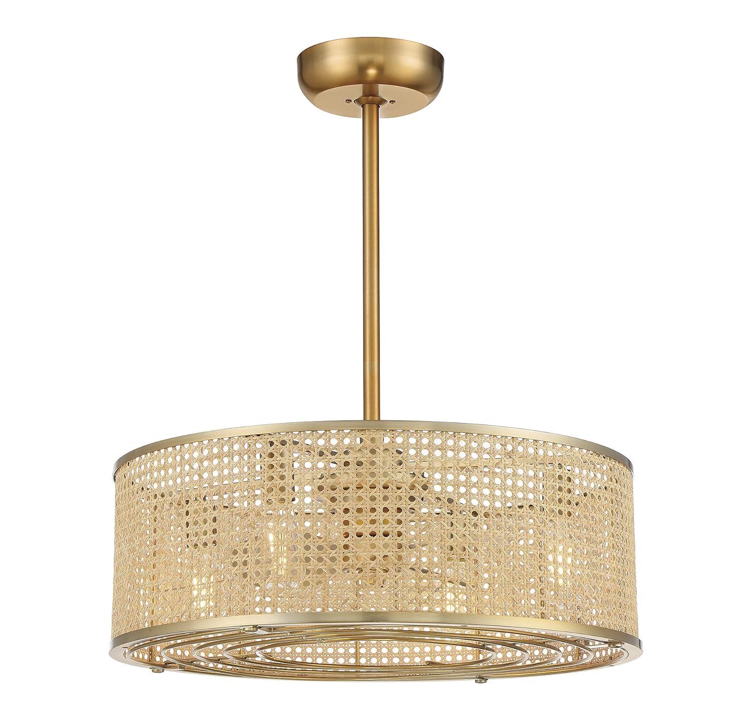 Warm Brass 25" Bohemian Chandelier Fan with Cane Shade
