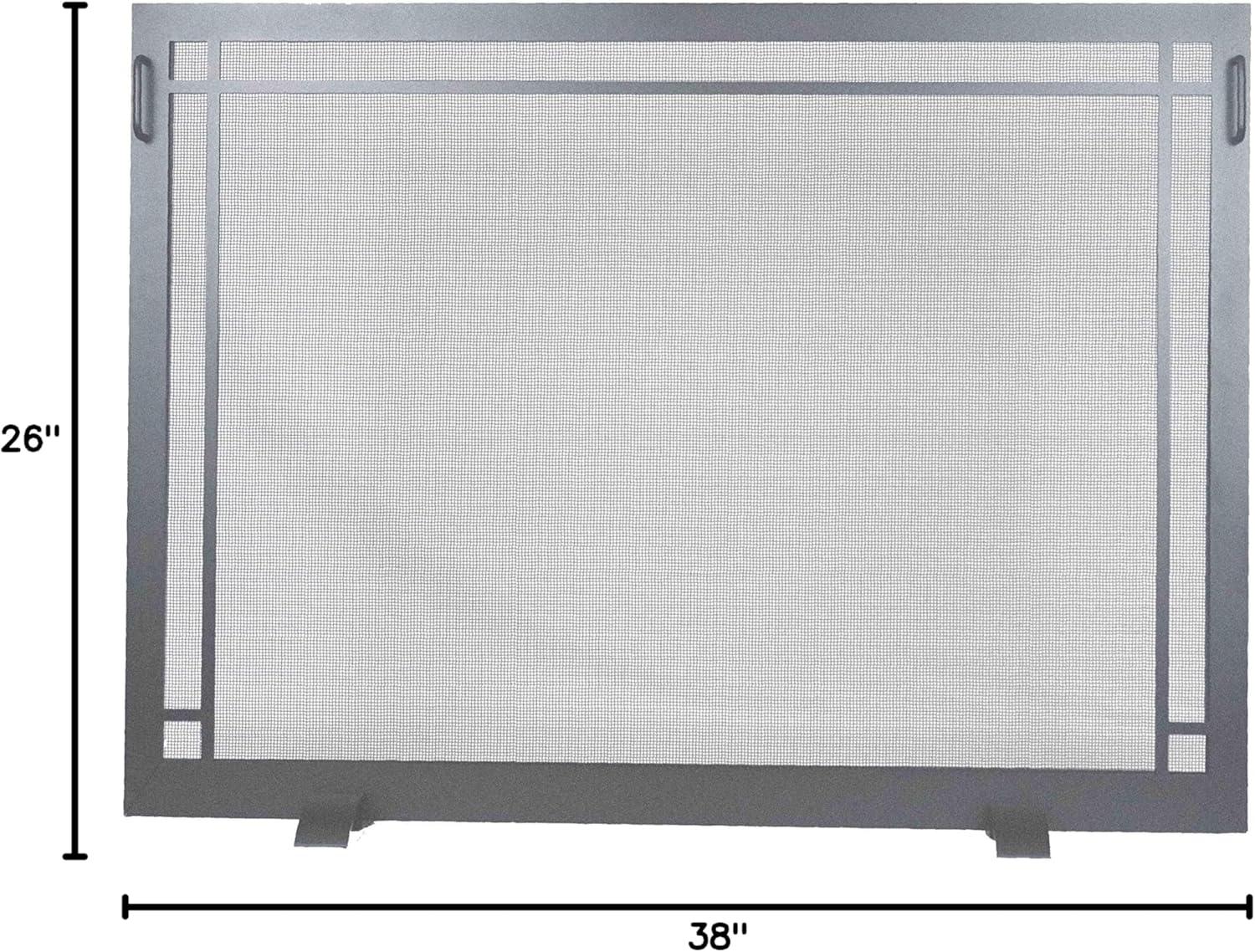 Dark Pewter Steel Craftsman Fireplace Screen with Handles