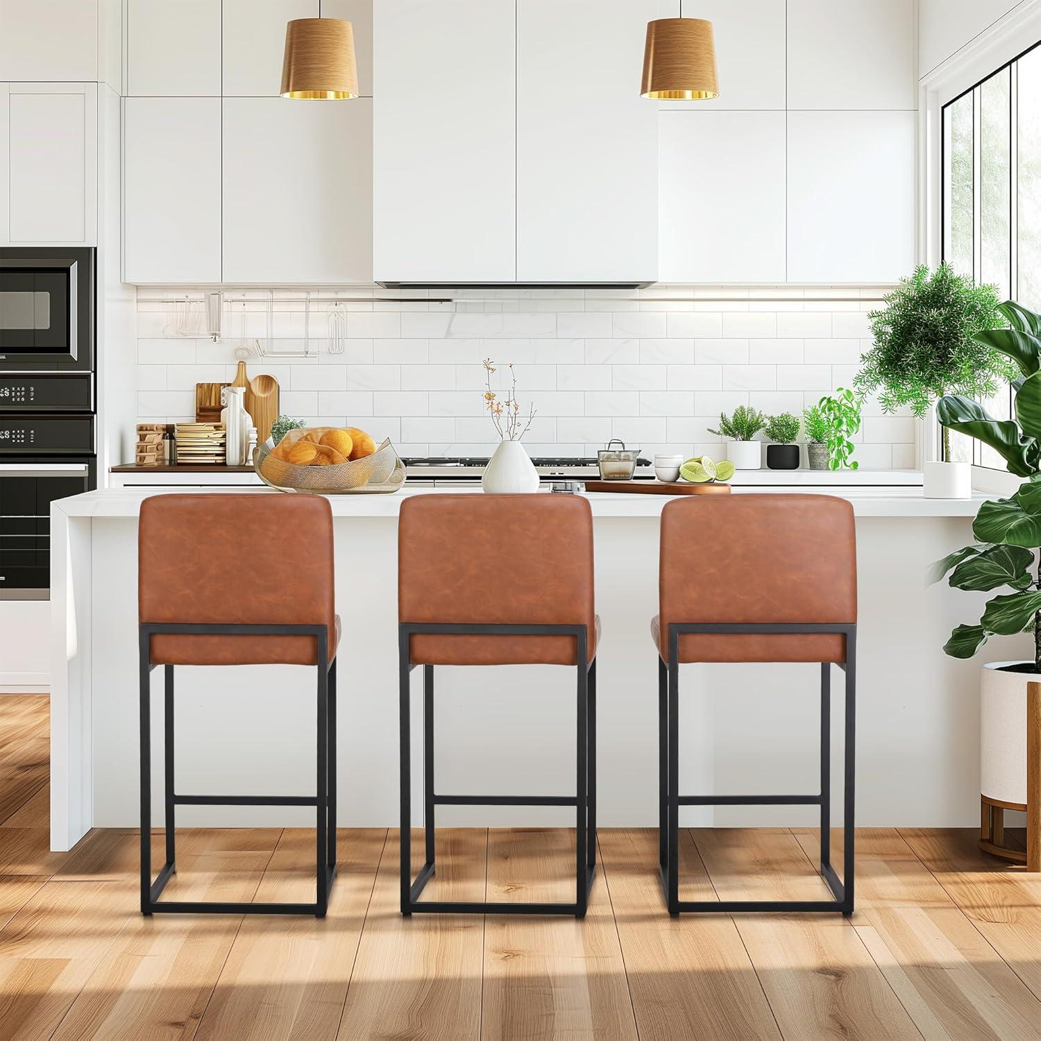 Wade Logan® Catharinus Extra Tall Bar Stool Set - Black Metal Base & Waterproof Faux Leather (Set of 3)